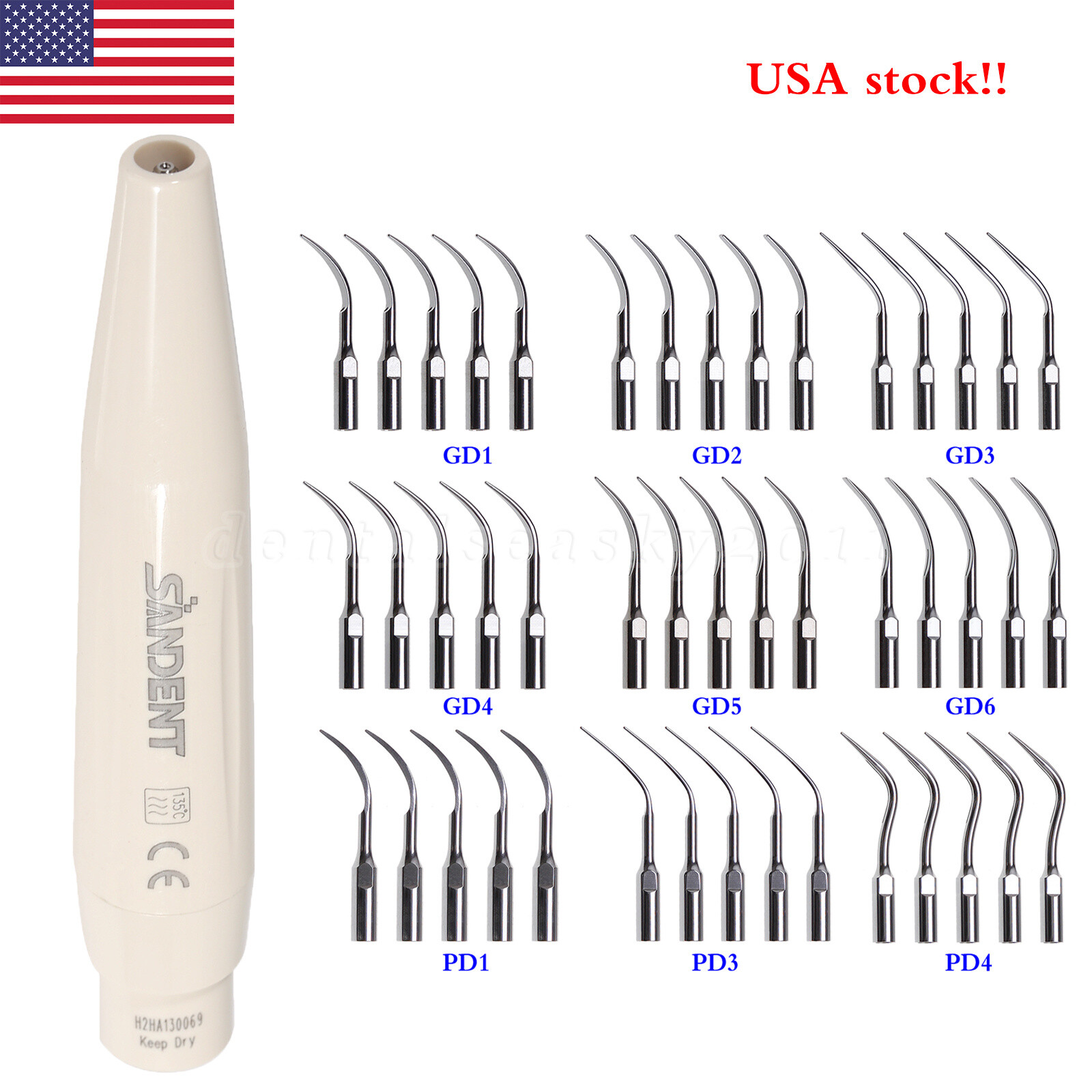 Dental Ultrasonic Piezo Scaler Handpiece 5pc Tips Scaling Compatible DTE SATELEC