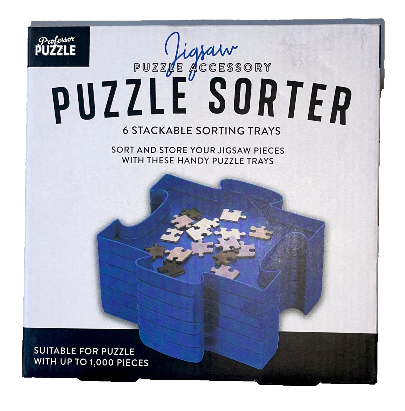 PUZZLE SORTER 6 Stackable Sorting Trays Jigsaw Accessory NEW Box Fun Blue Design