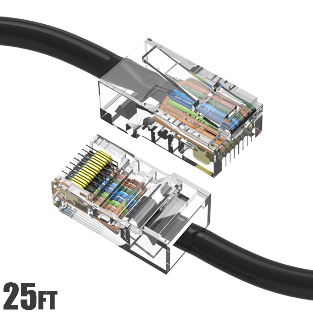 25FT Cat5E RJ45 Ethernet LAN Network UTP Non-Booted Patch Cable Copper Black