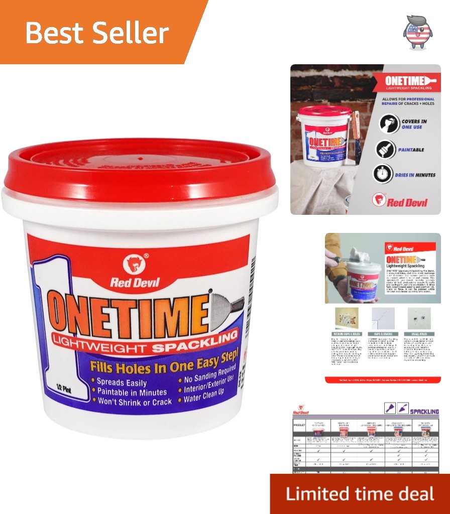 ONETIME Lightweight Spackling, 8 oz Professional Wall Repair for Drywall & Wood