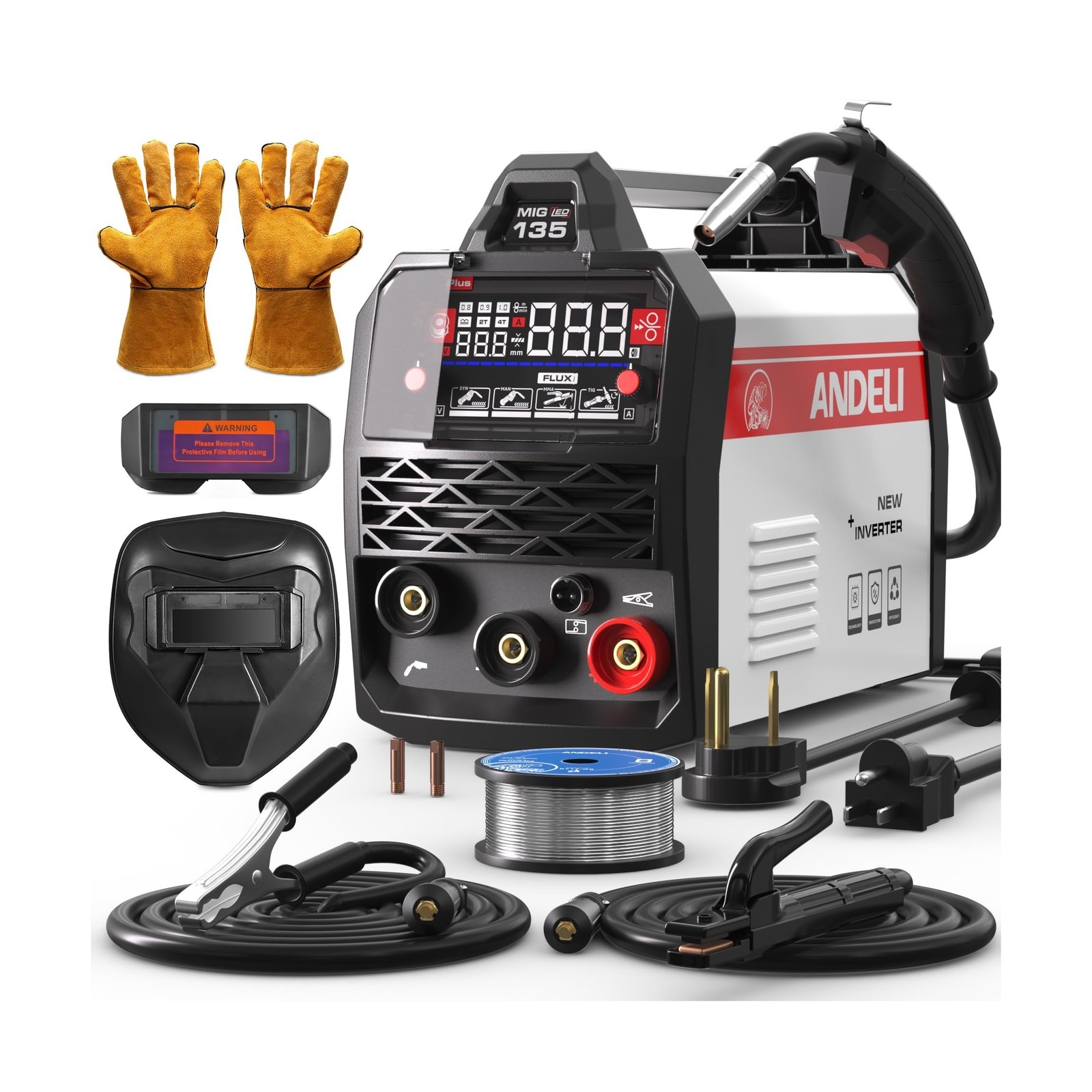 ANDELI 135A MIG Welder，Upgraded 110V/220V [Large LED Display]3-in-1 Welde