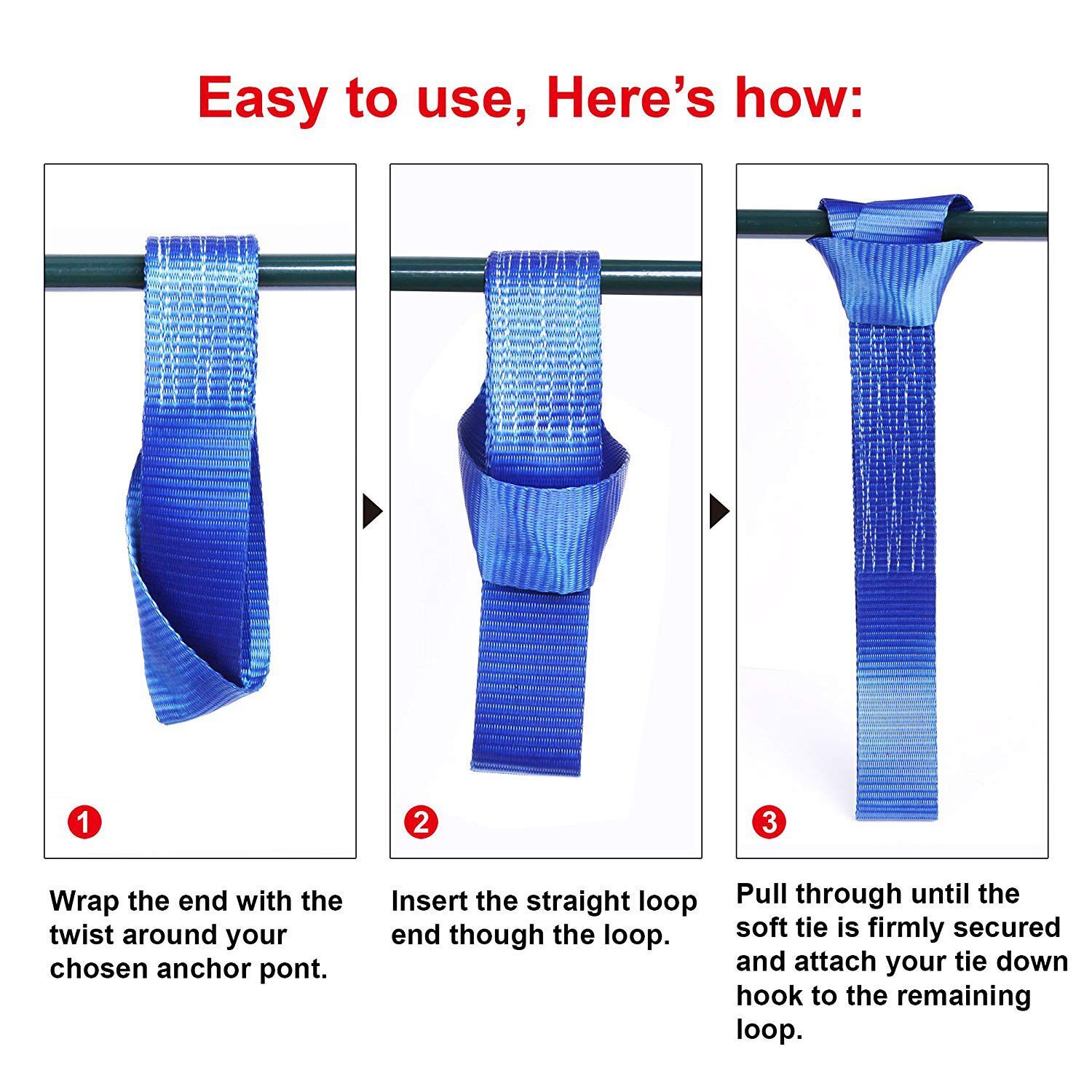 6Pack Soft Loop Tie Down Straps Blue for Motorcycle Snowmobile Towing Cargo ATV