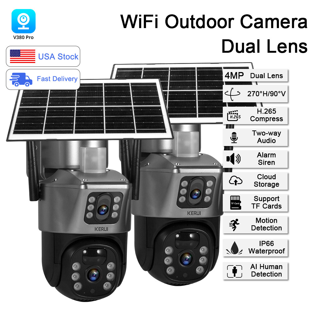 2x Solar Battery Powered Wireless WiFi Outdoor Home Security Camera System CCTV