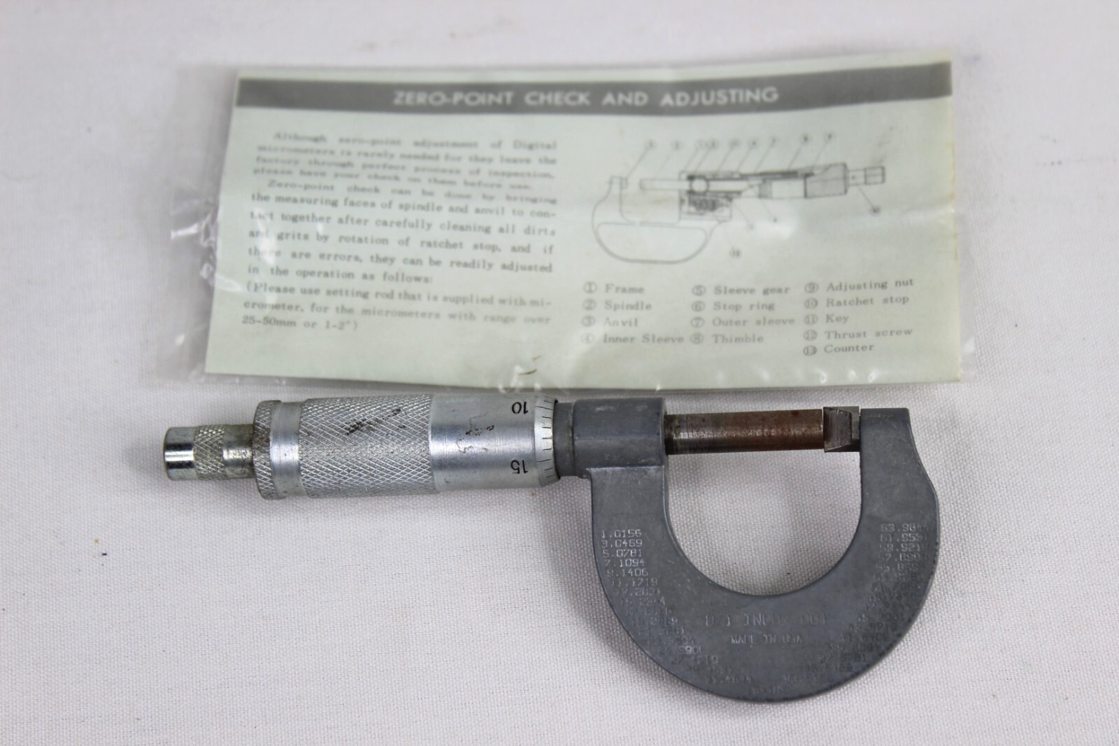 General Tools #102 Graduation Micrometer 0-1 inch x .001 Made in USA