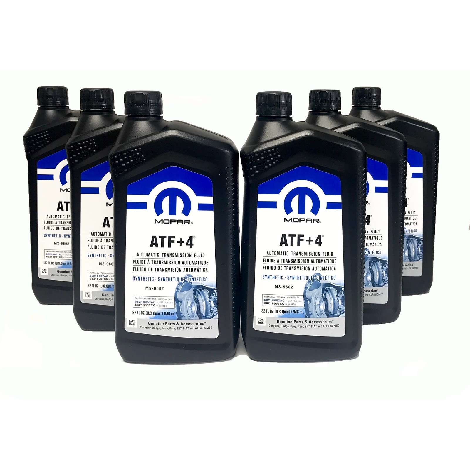 Mopar 68218057AB ATF+4 Automatic Transmission Fluid 68218057AC 1 Quart Pack of 6
