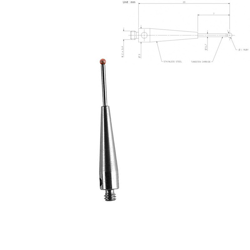 CMM Touch Probe Stylus 1mm Ruby Ball Tungsten Carbide Shaft M2 Thread 20mm