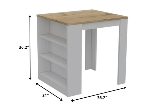 Stylish White and Pine Kitchen Counter and Dining Table Combination