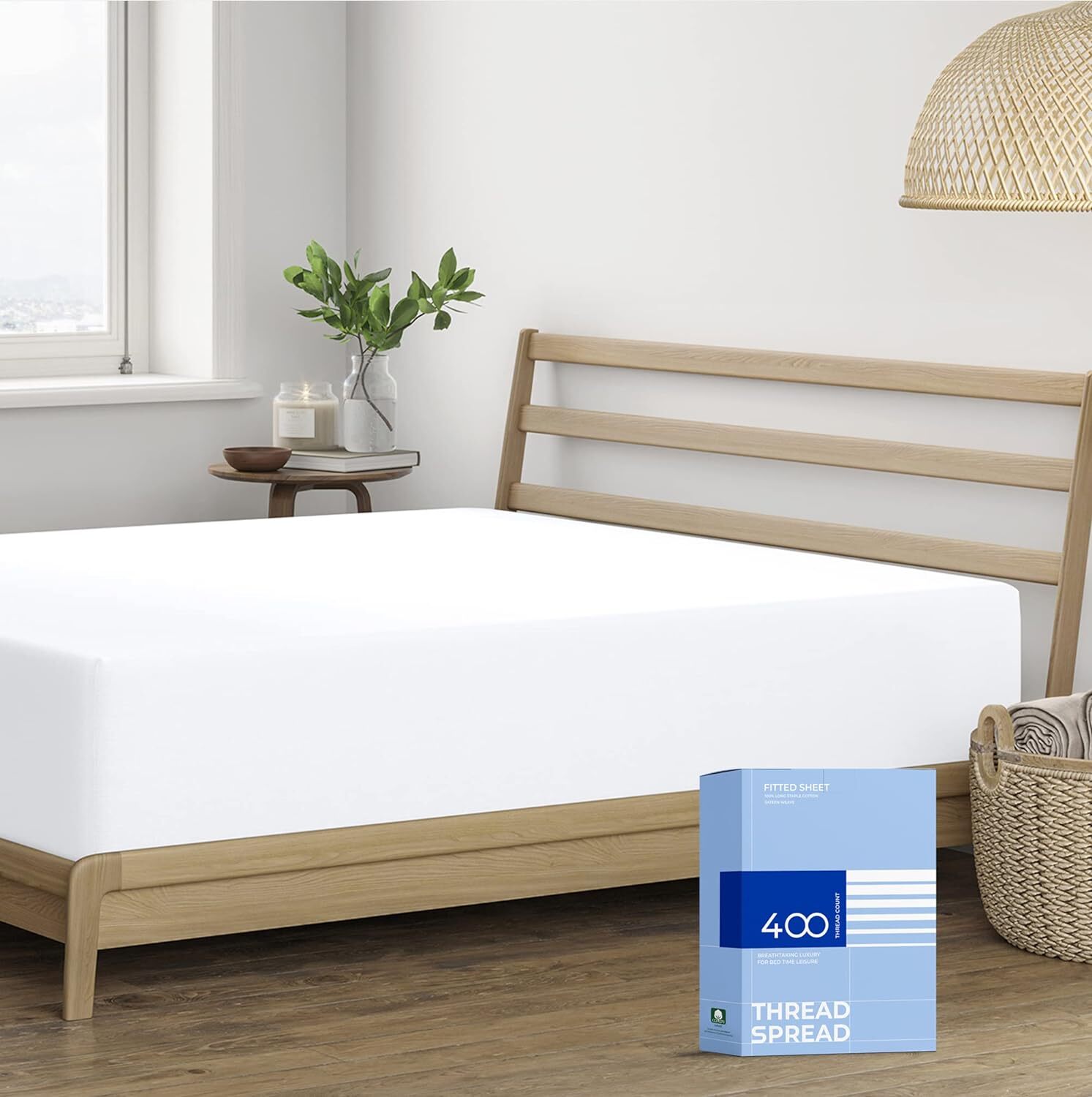 Queen Size Fitted Sheet Only - 100% Cotton 400 Thread Count Deep Pocket White...