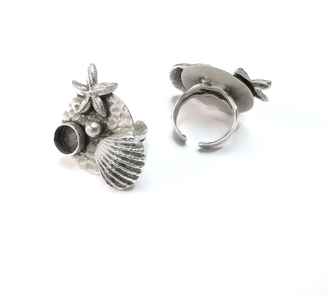 Starfish Seashell Ball Disc Blank Ring Setting Cabochon Mounting Silver Ring