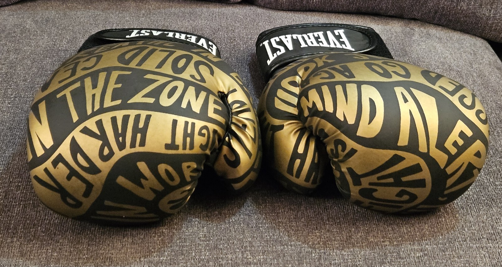 Everlast 16 oz Boxing Gloves Black Gold Motivational Graphic Gloves