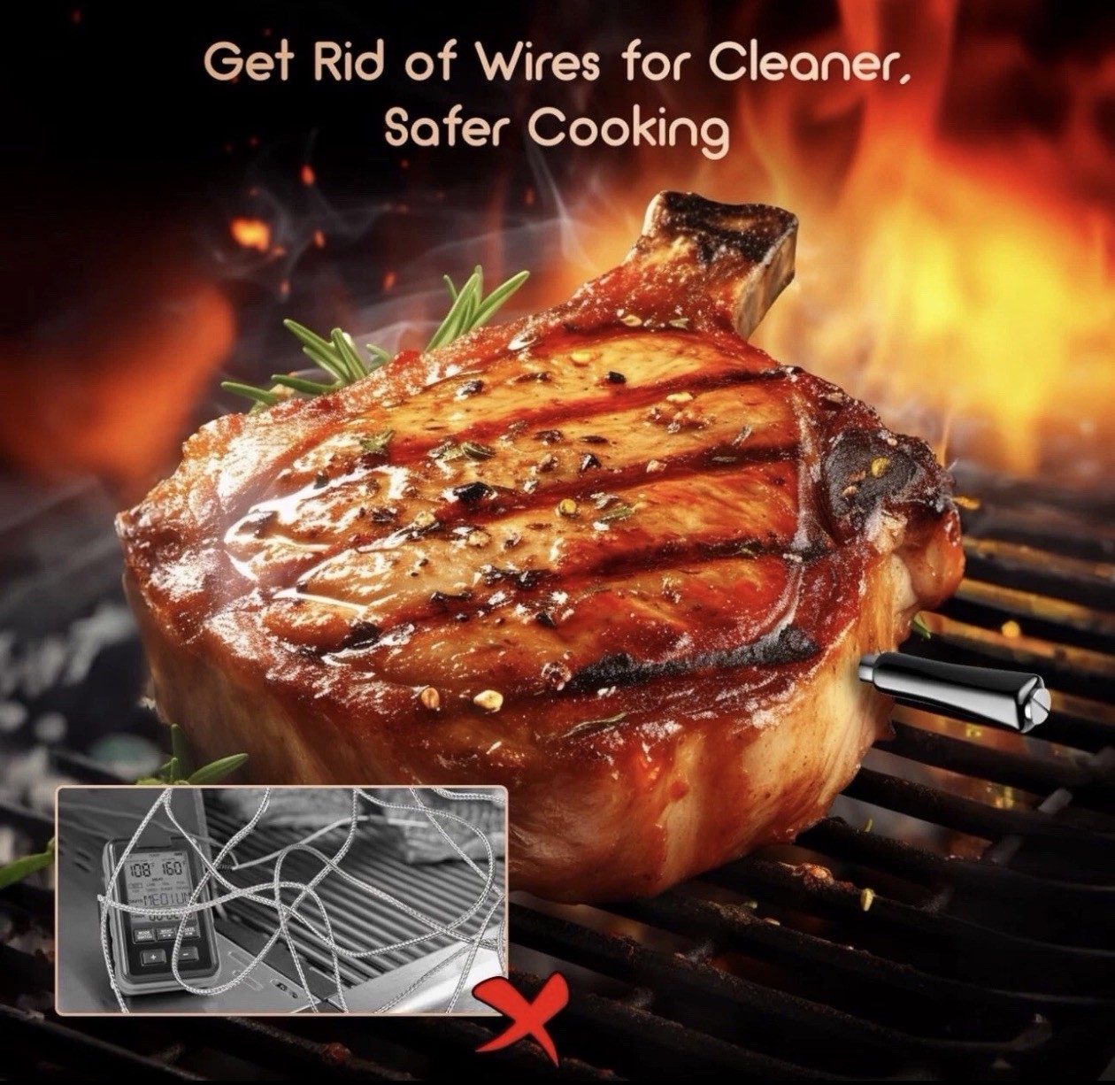 Wireless Meat Thermometer INT-11P-B, Bluetooth Meat Thermometer for Grilling ...