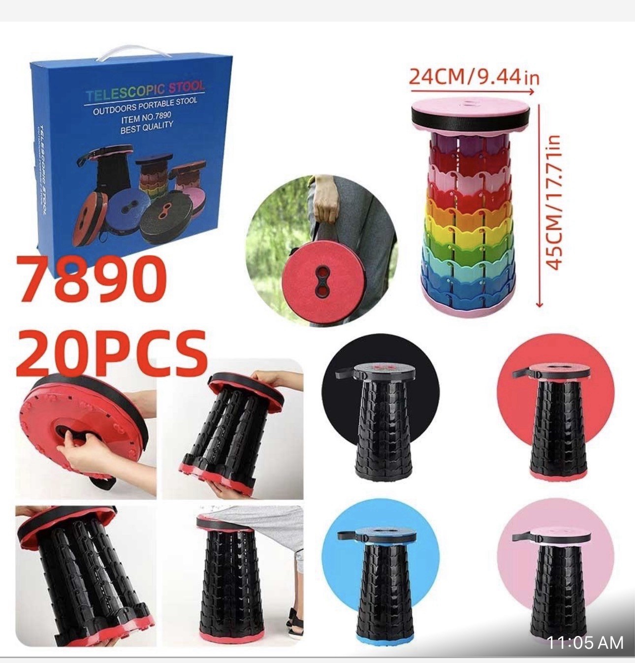 Telescoping Stool Collapsible Portable Load 300 lb Camping Folding Seat