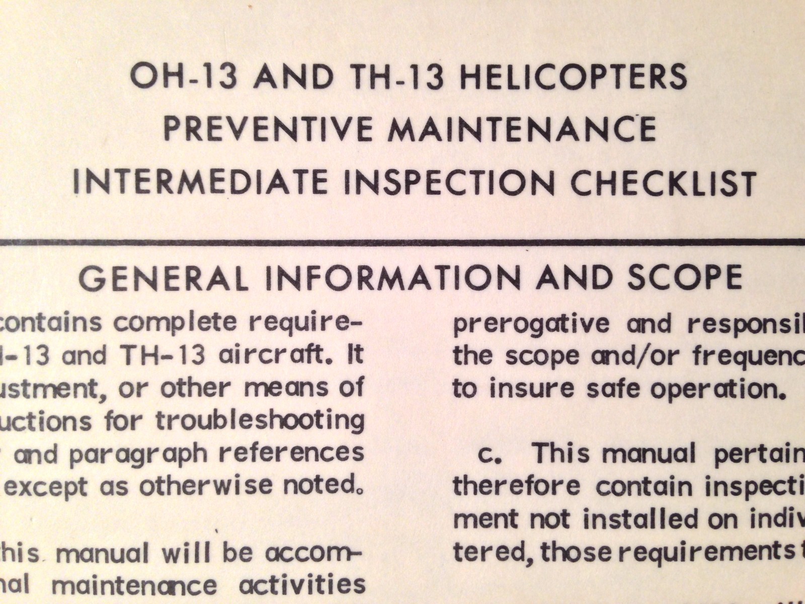 Bell Sioux OH-13, TH-13 Preventive Maintenance Intermediate Inspection Checklist