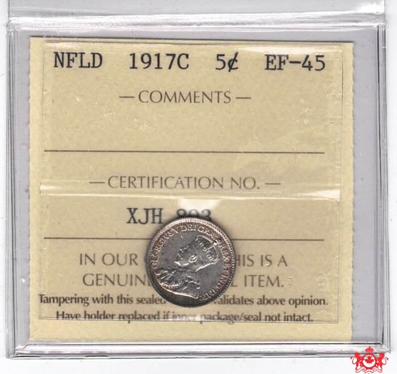 1917C Newfoundland 5 Cents - ICCS EF45 - XJH 893