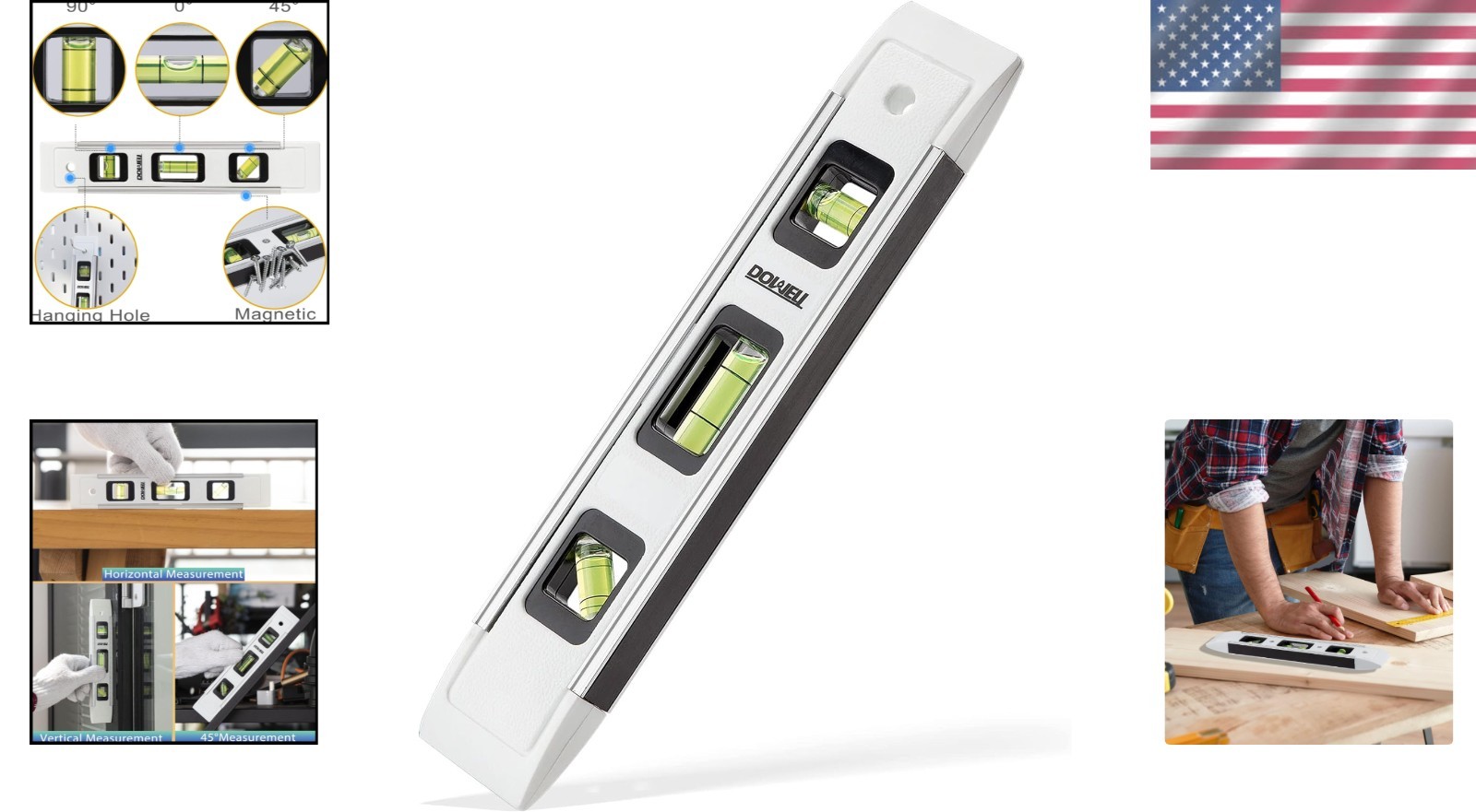 Compact Magnetic Torpedo Level - 9-Inch Precision Bubble Level with Three Vials