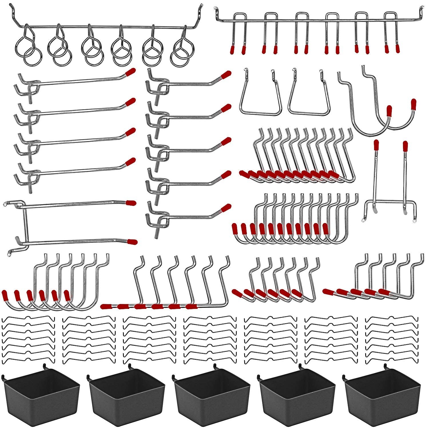 114 pcs Pegboard Hooks Assortment with Metal ['Silver', 'Red', 'Black']