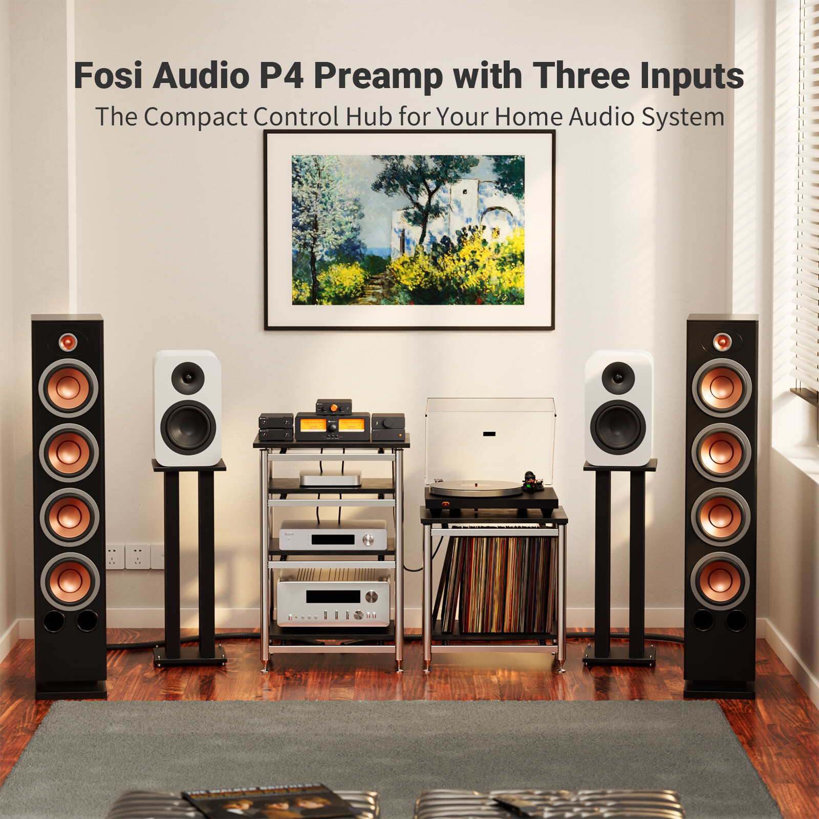 Fosi Audio P4 Mini Preamplifier 3 Inputs Gain Bass&Treble Control (Refurbished)