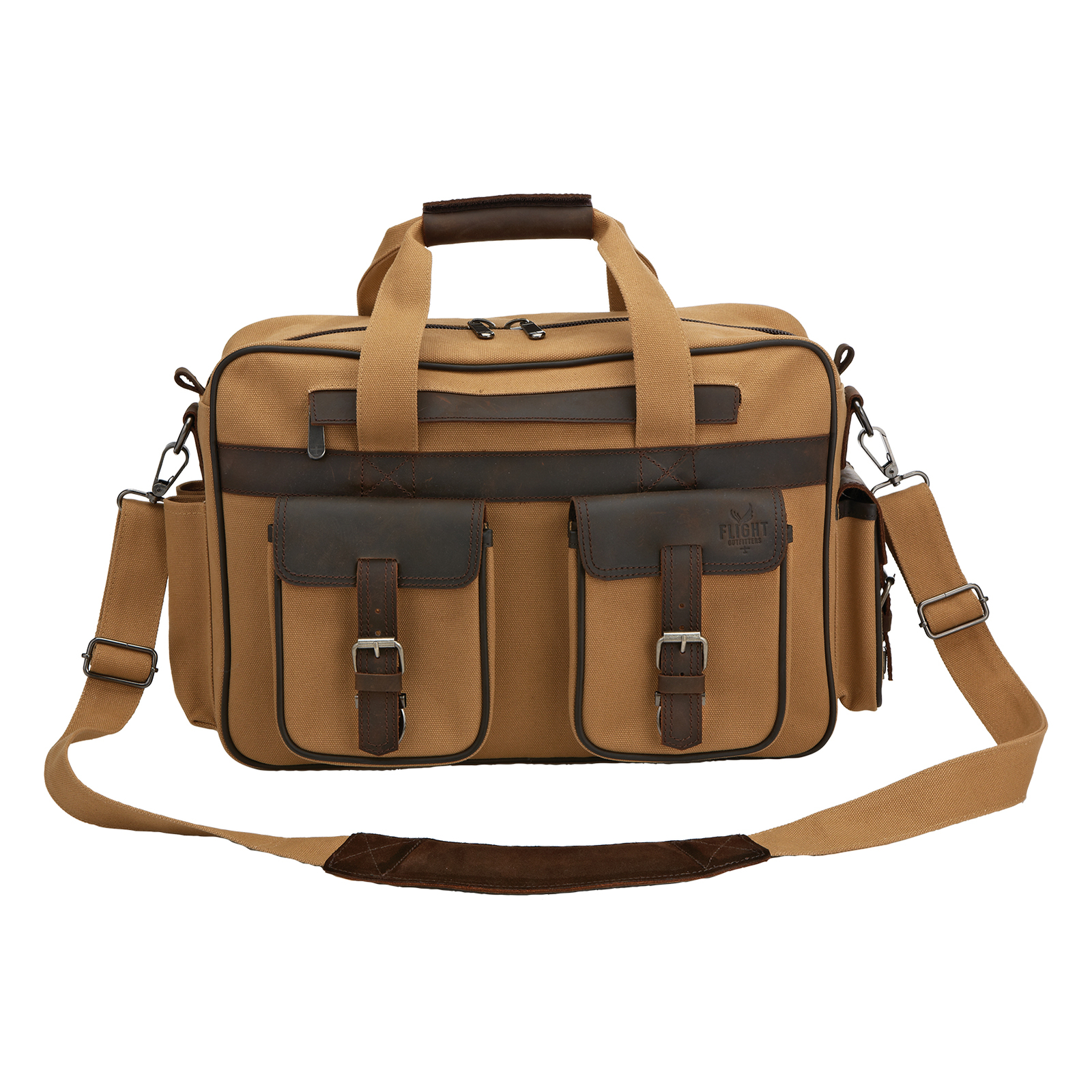 FLIGHT OUTFITTERS Bush Pilot Folio Canvas/Leather Flight Bag w/ Shoulder Strap