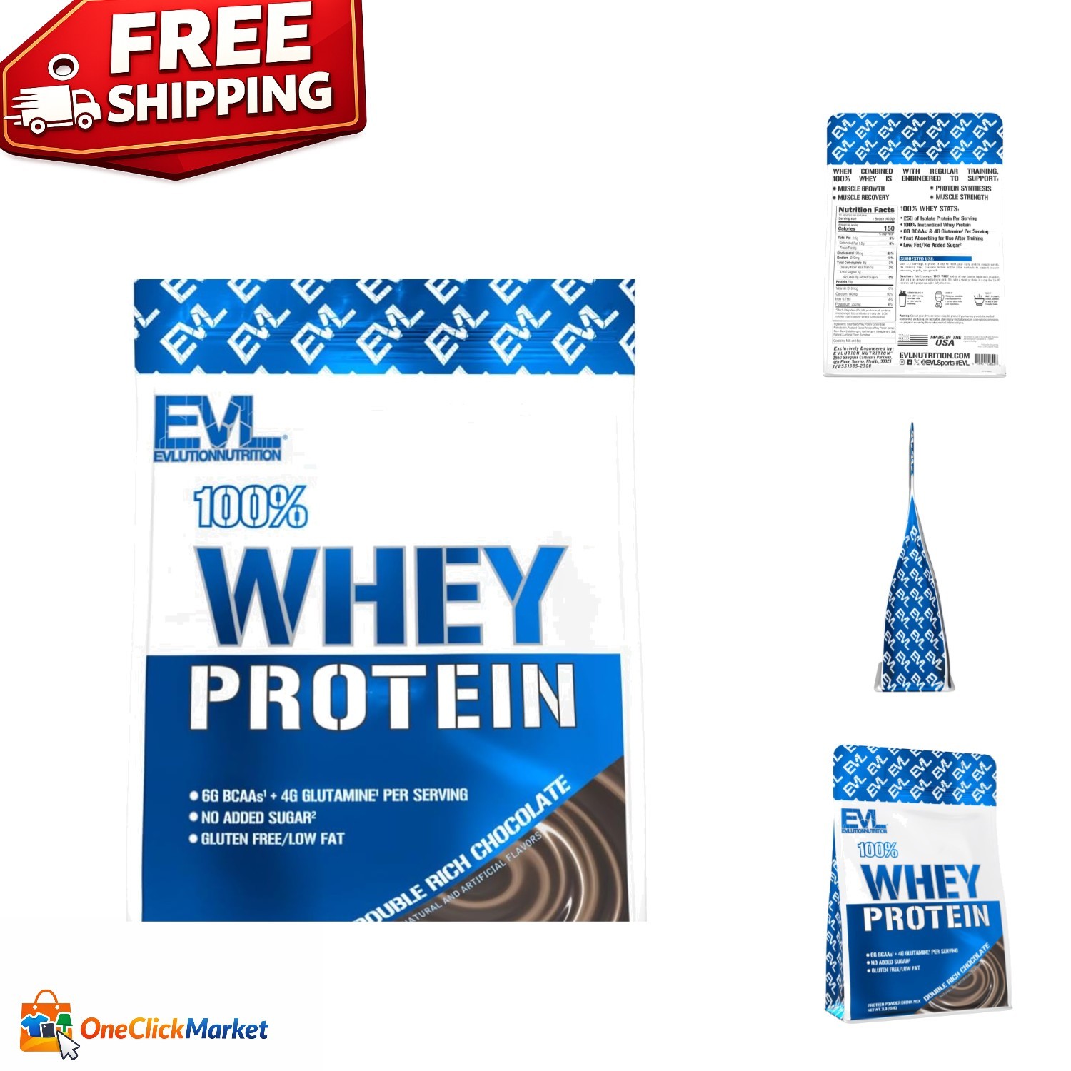 100% Whey Protein – 25g Protein, 6g BCAAs, Double Rich Chocolate