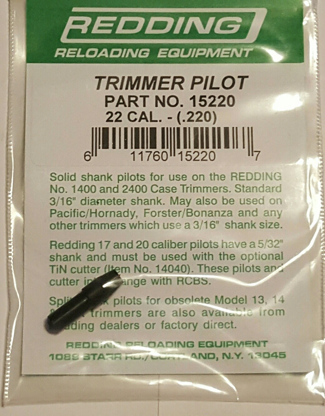 15220 REDDING HORNADY FORSTER 22 CALIBER 5.56MM TRIMMER PILOT - NEW - FREE SHIP!
