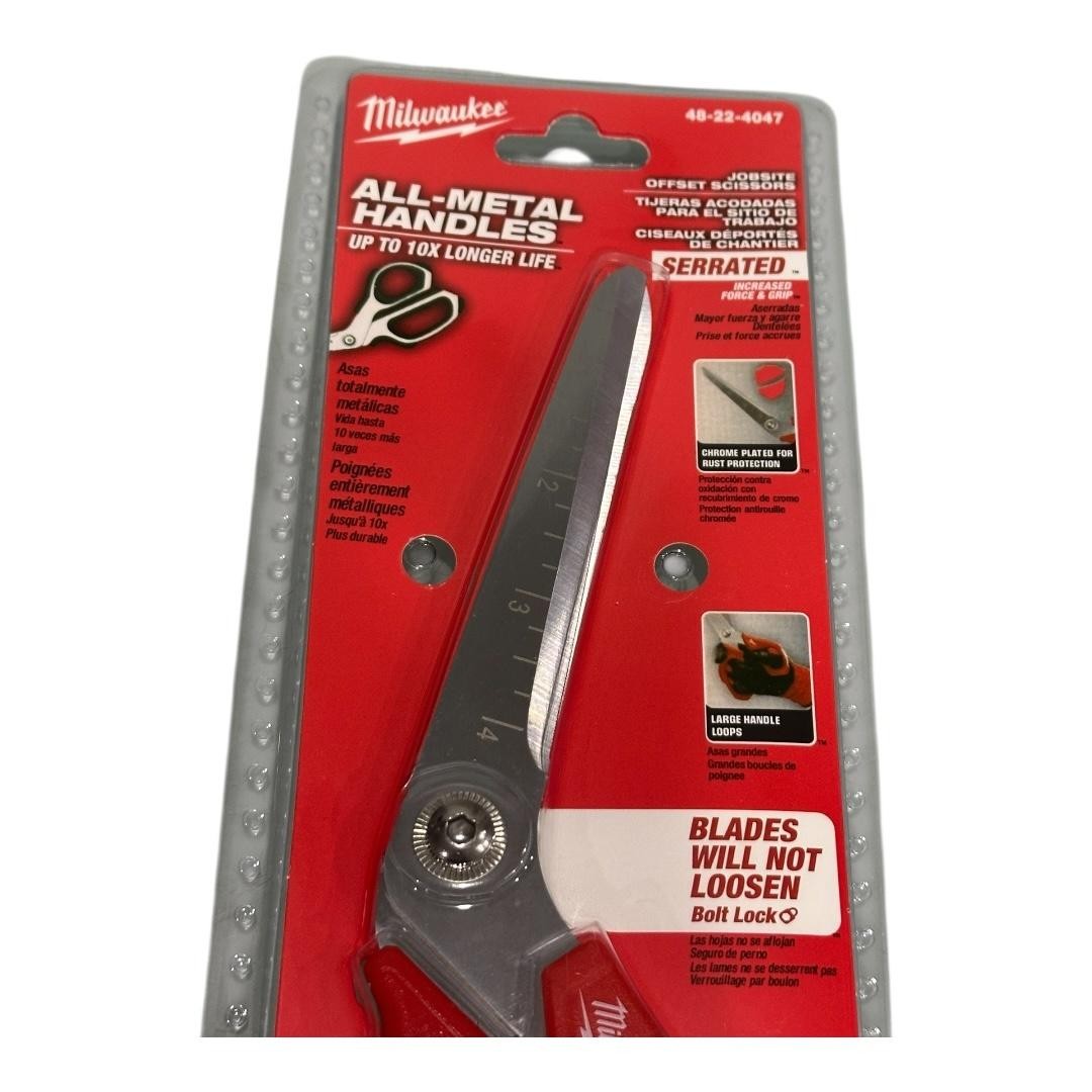 Milwaukee Jobsite Offset Wallpaper Scissors Serrated All-Metal Red 48-22-4047