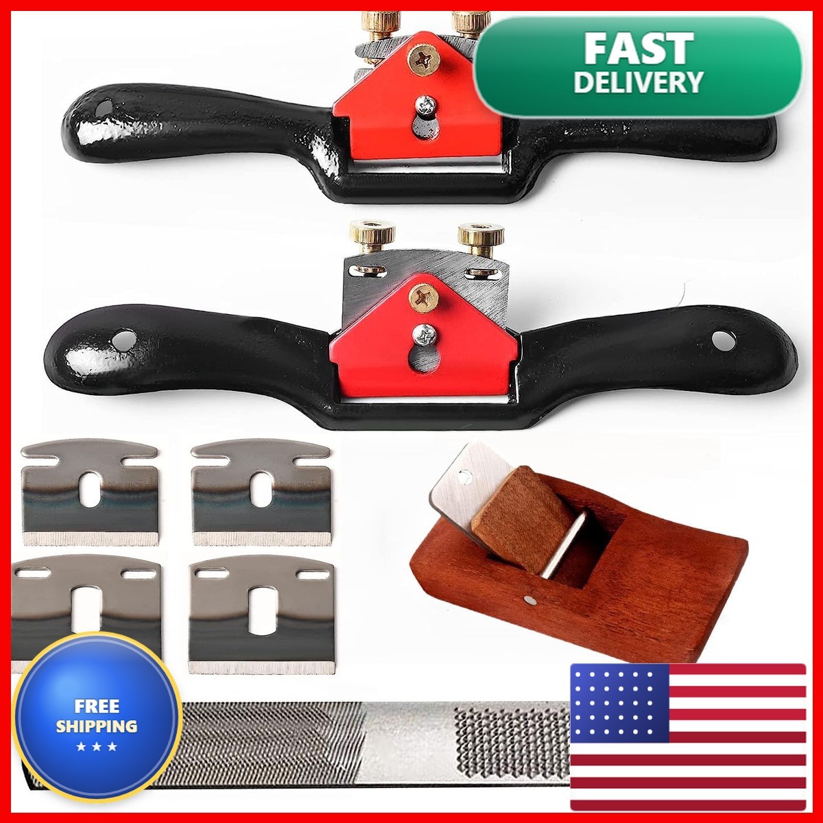 Klmnduo Spokeshave Set 6pcs Metal Blades Portable Plane 4-Way Wood Rasp File