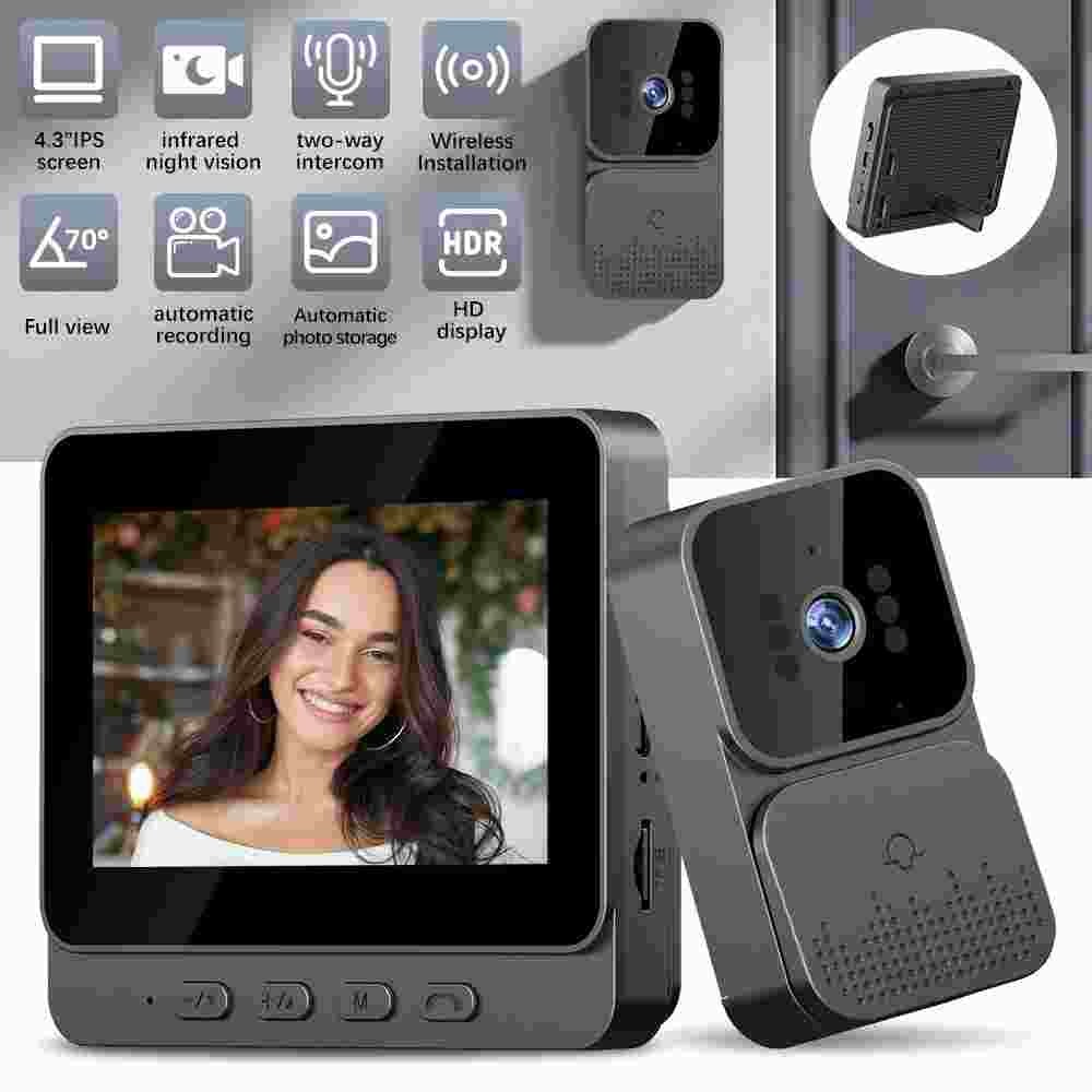 Wireless Video Doorbell Intercom System 1080P HD Camera w/ 4.3" IPS Screen