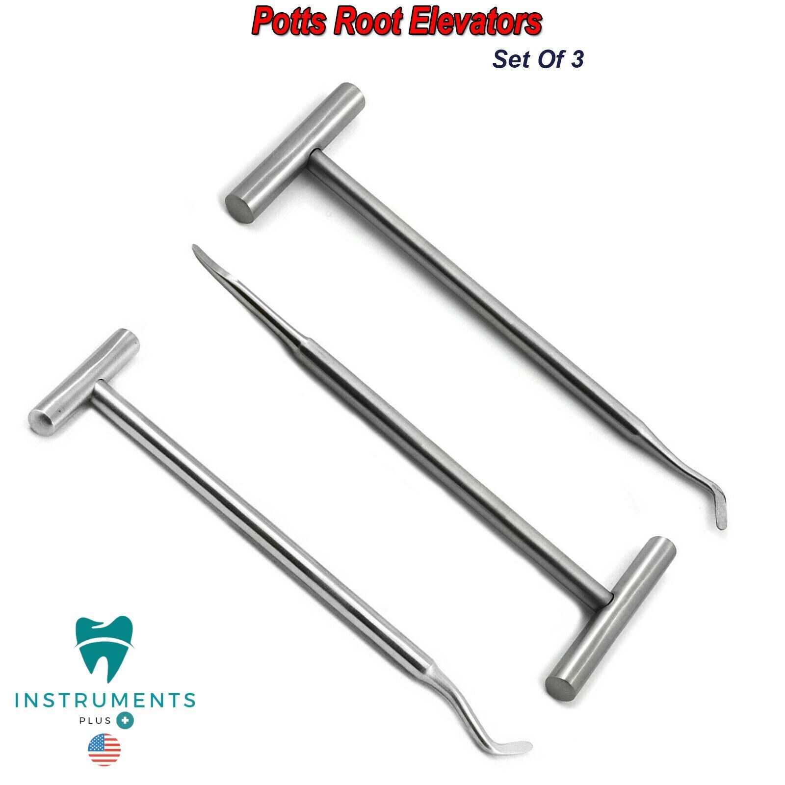 Set Of 3 Dental Potts Elevators Right, Left, Straight Tooth Extraction Surgery