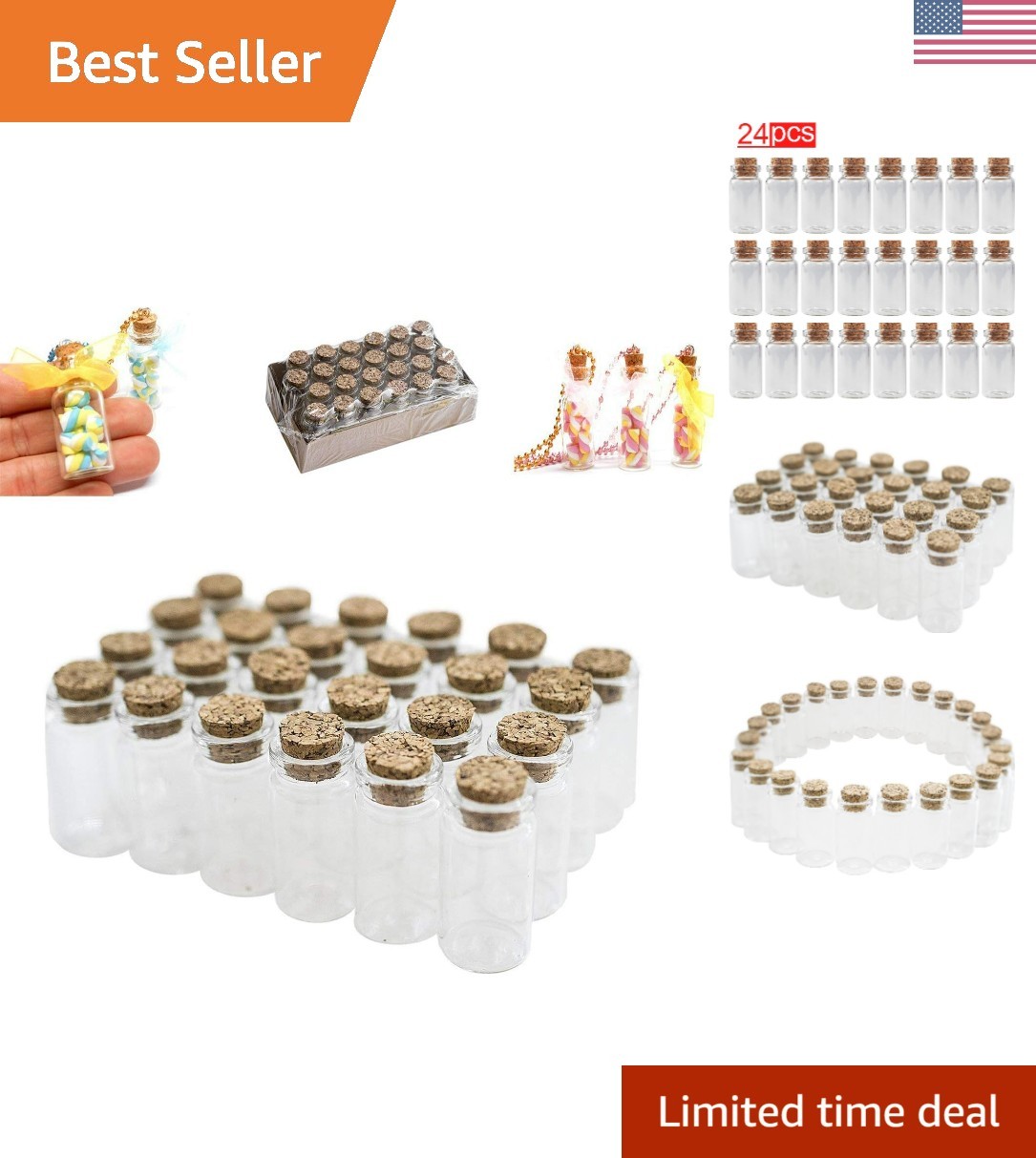 Mini Clear Glass Jars Bottles with Cork Stoppers for Arts & Crafts, Projects,...