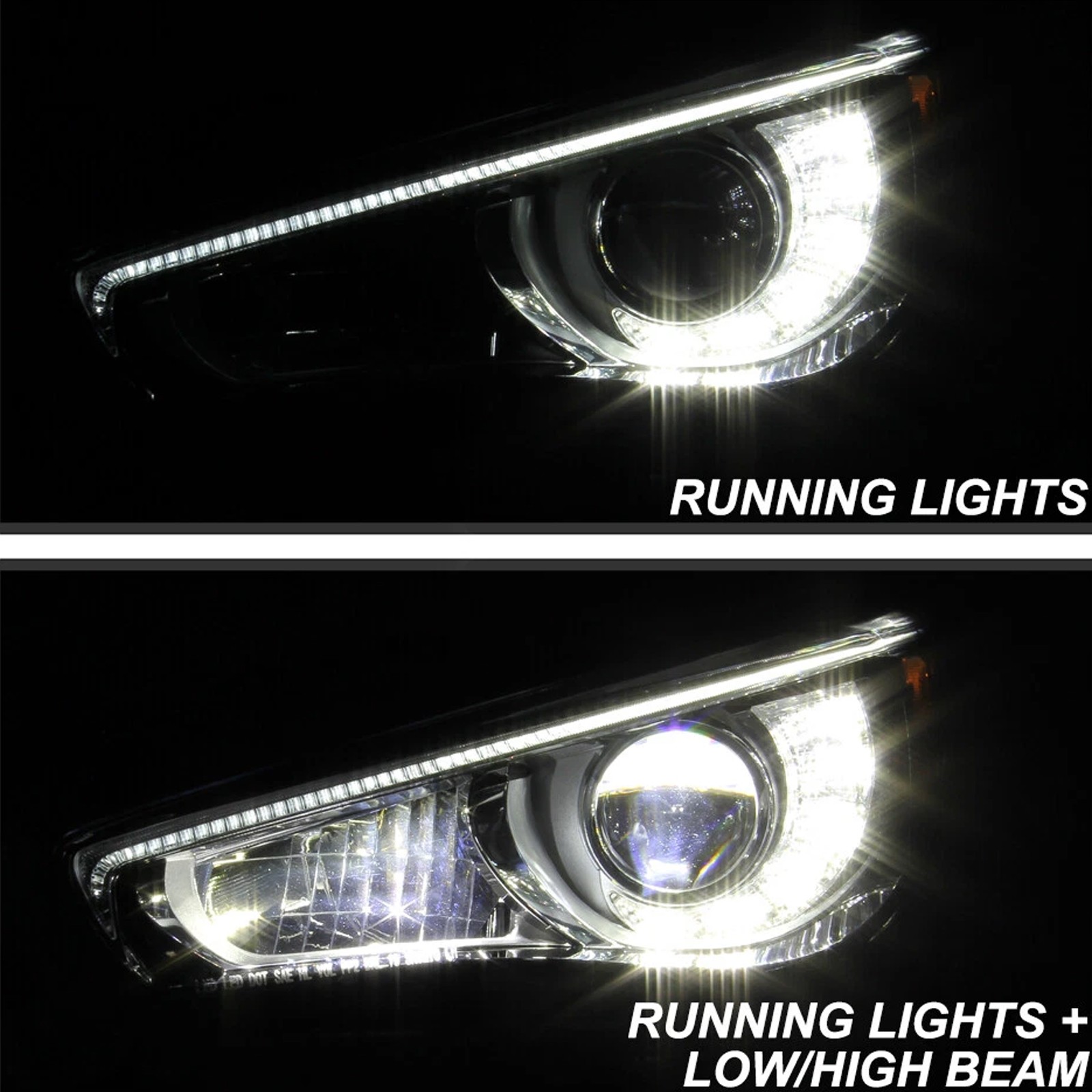 For 2014-2022 INFINITI Q50 w/o AFS Chrome LED DRL Projector Headlight Left Right