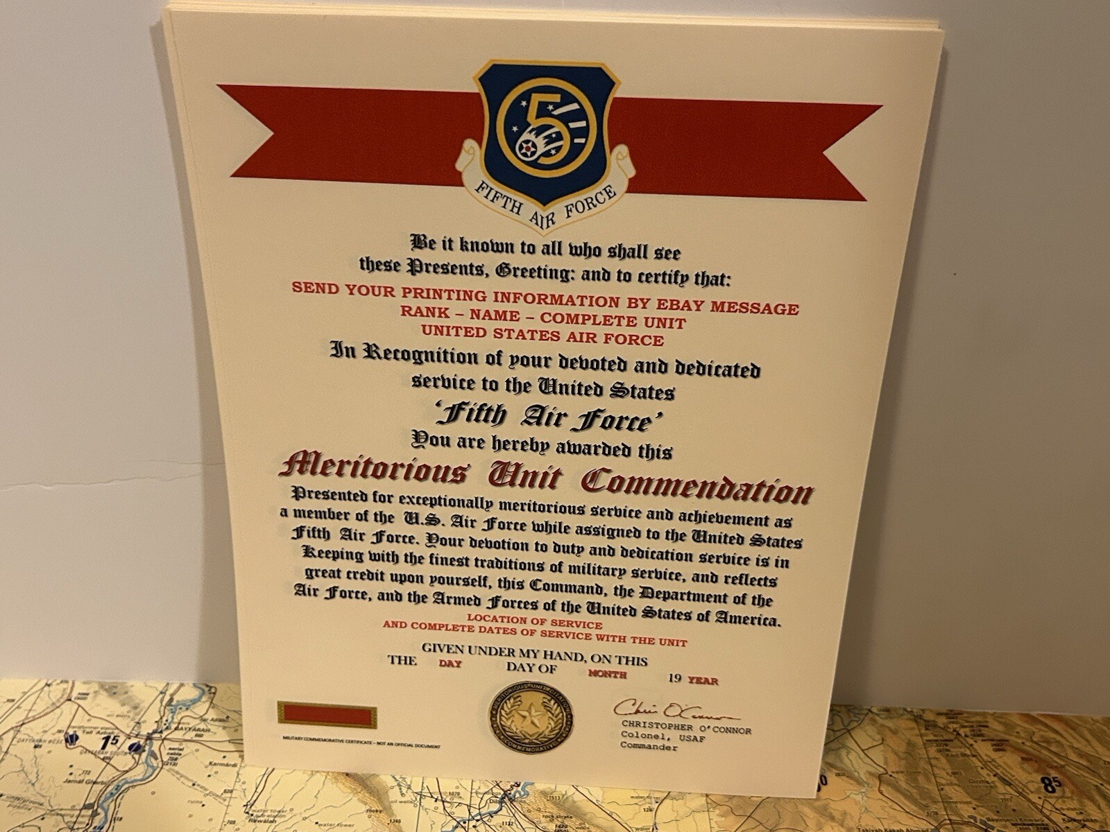 U.S. AIR FORCE / 5TH AIR FORCE - MERITORIOUS UNIT COMMENDATION CERTIFICATE