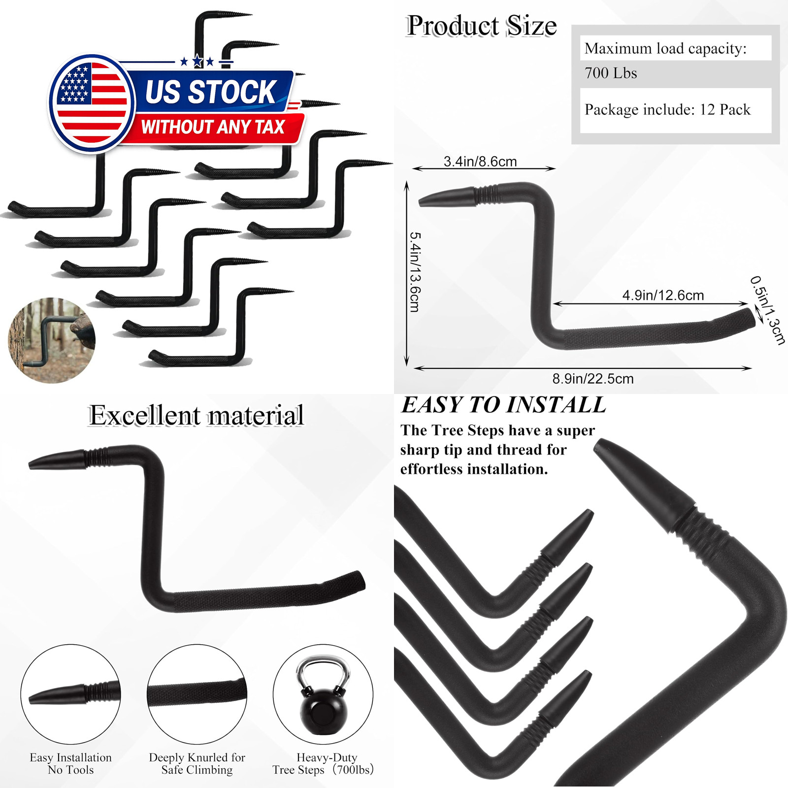 12 Pack Screw in Tree Steps for Hunting 5 Inch Tree Steps for Climbing, Tree