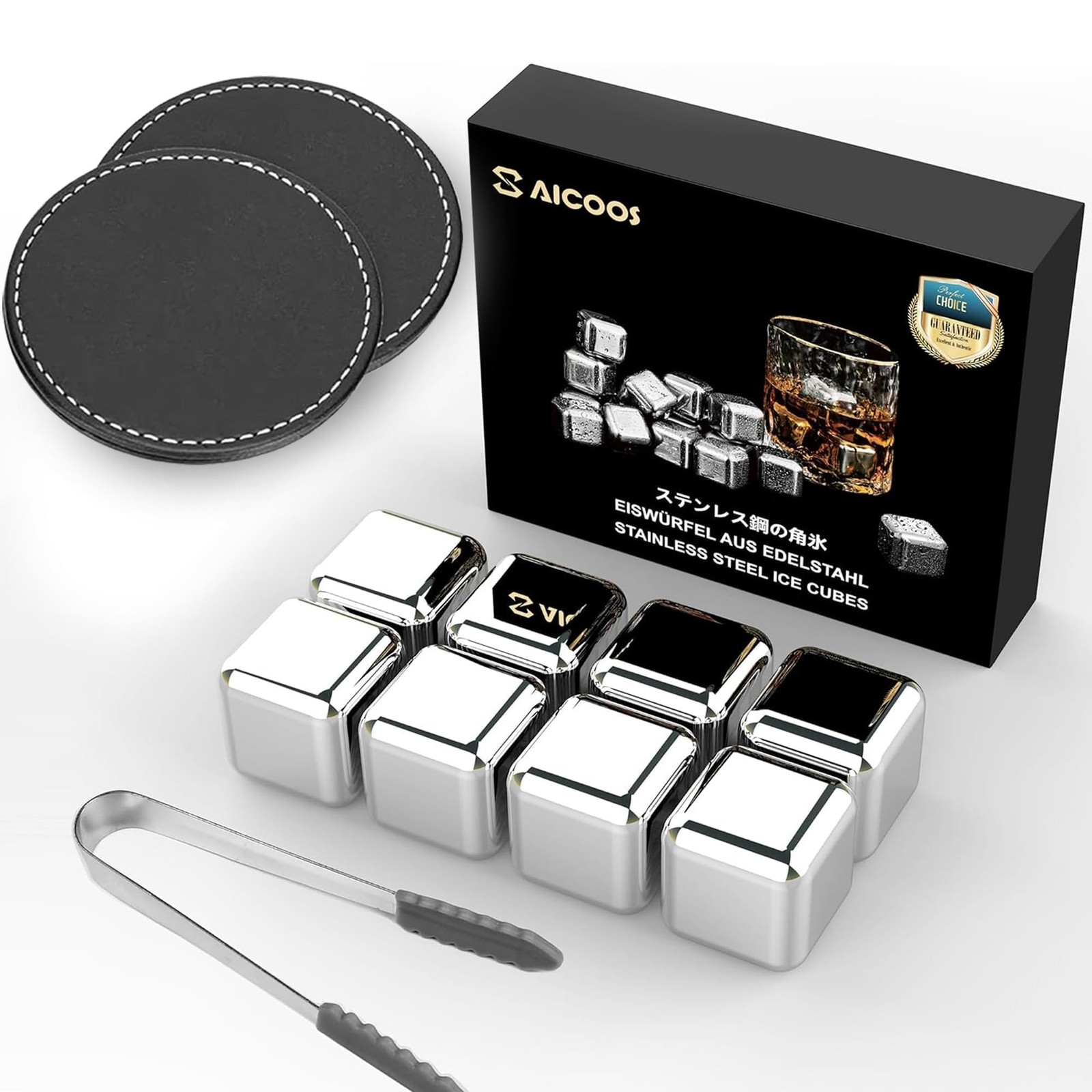 SAICOOS Reusable Stainless Steel Ice Cubes for Drinks - Metal Whiskey Stones,...
