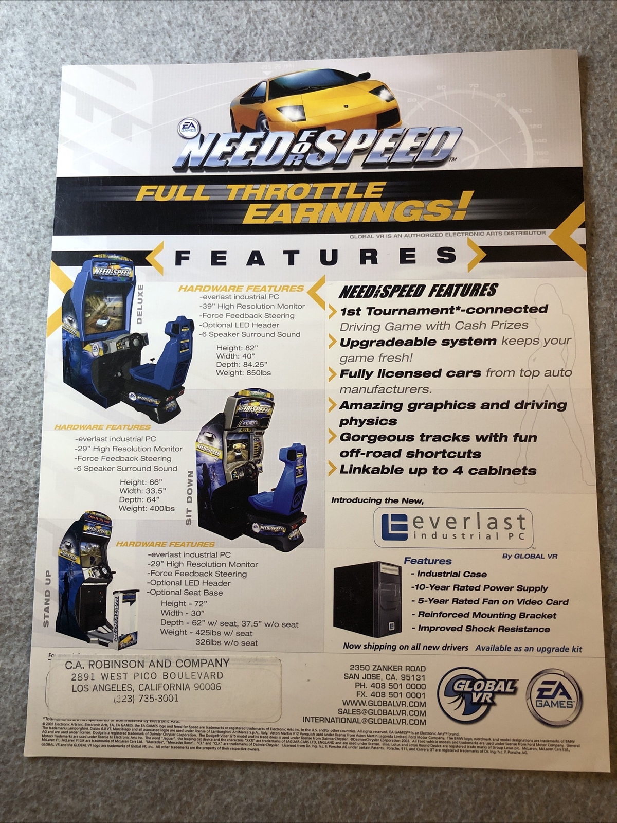 ****** Need For Speed Video Arcade Game Flyer Coin-op ******