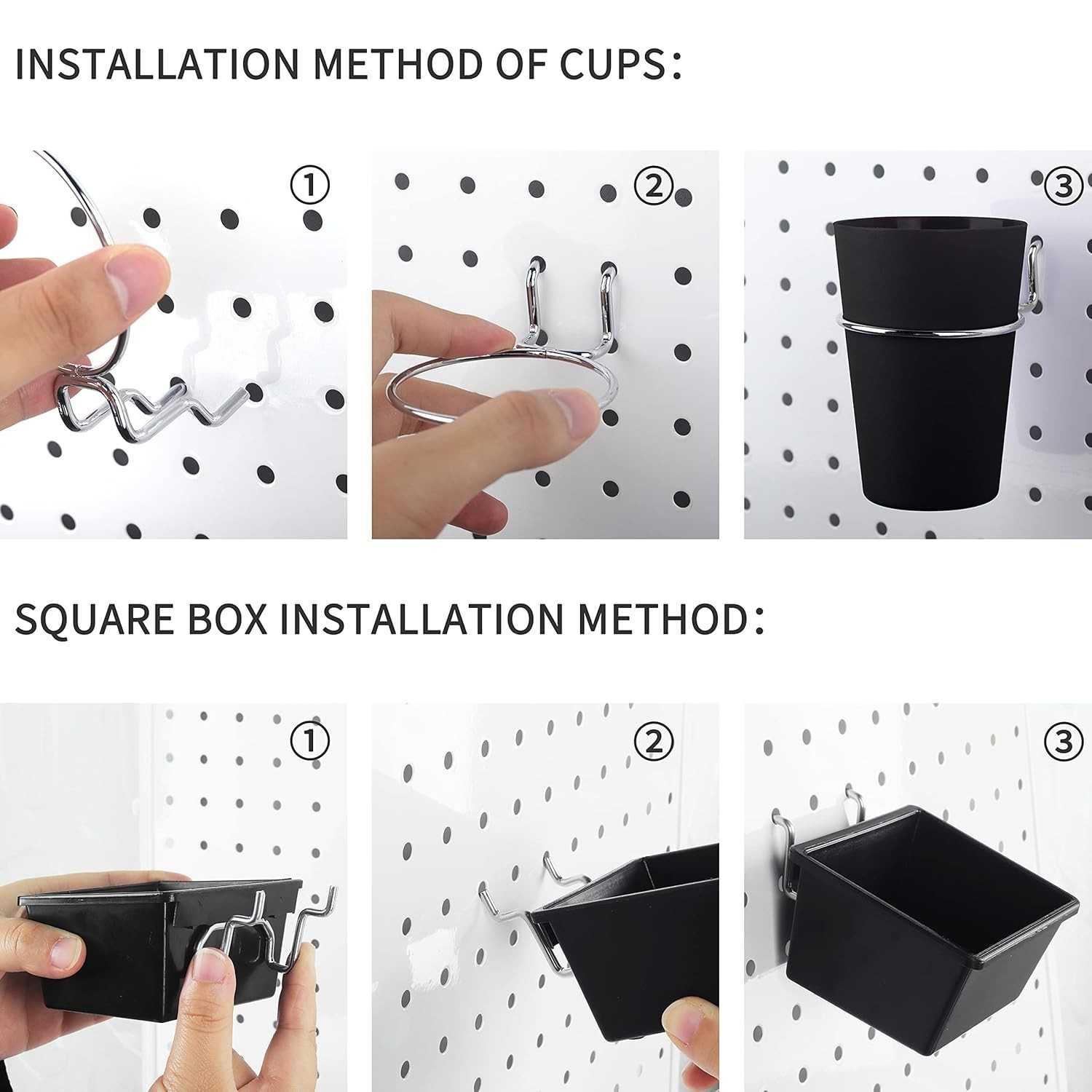 6 Sets Pegboard Bins with Hooks - Pegboard Organizer for Accessories, Tools, Sto