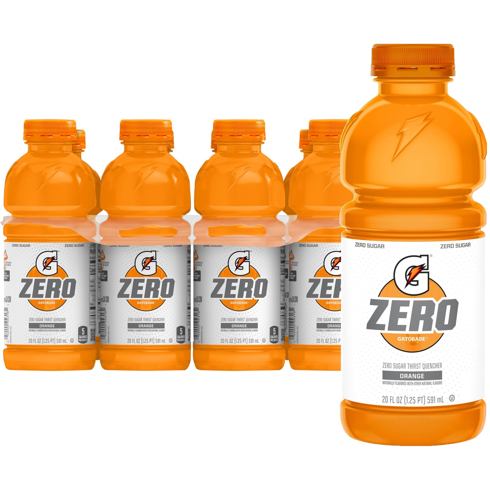 Gatorade Thirst Quencher Zero Sugar Sports 20 Fl Oz (Pack of 8), Orange
