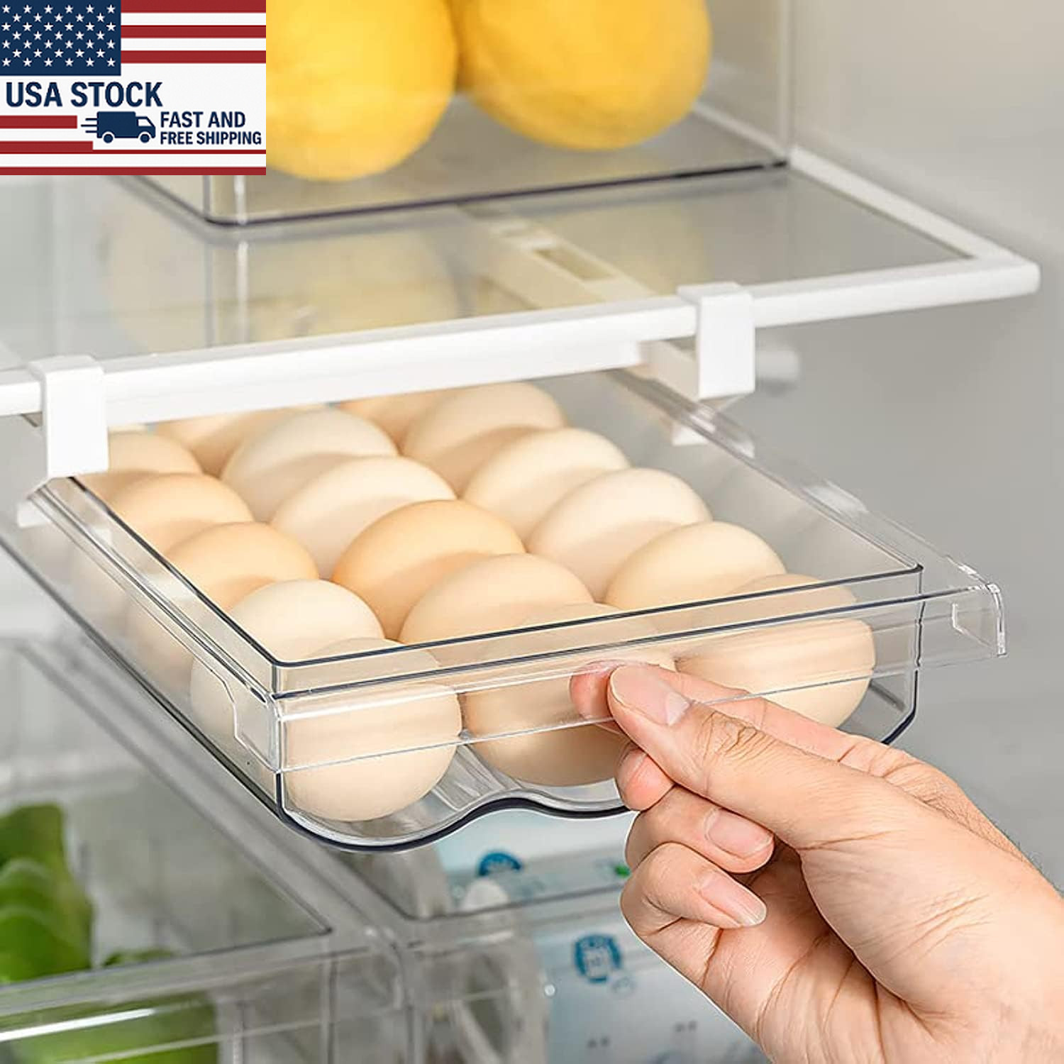 Refrigerator Egg Holder Storage Container Fridge Egg Organizer Drawer Clear Bin