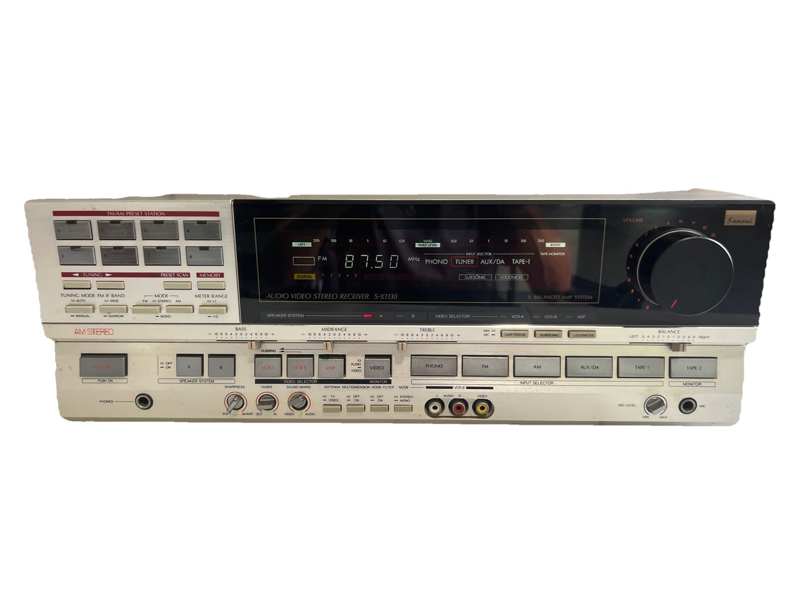 Sansui S-X1130 Audio Video AM FM Stereo Receiver MC 130Watts RMS WORKS Silver