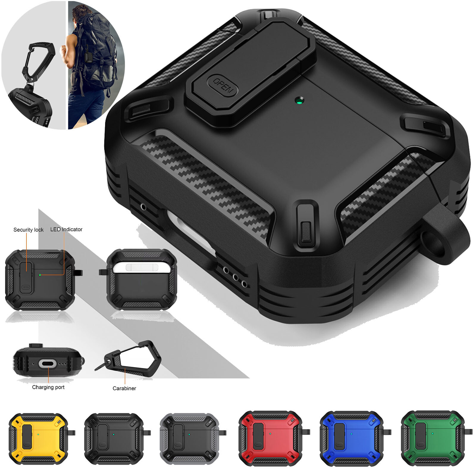 For AirPods 4 /Pro 2019/3rd/2nd Charging Protective Hard Case Holder Keychain