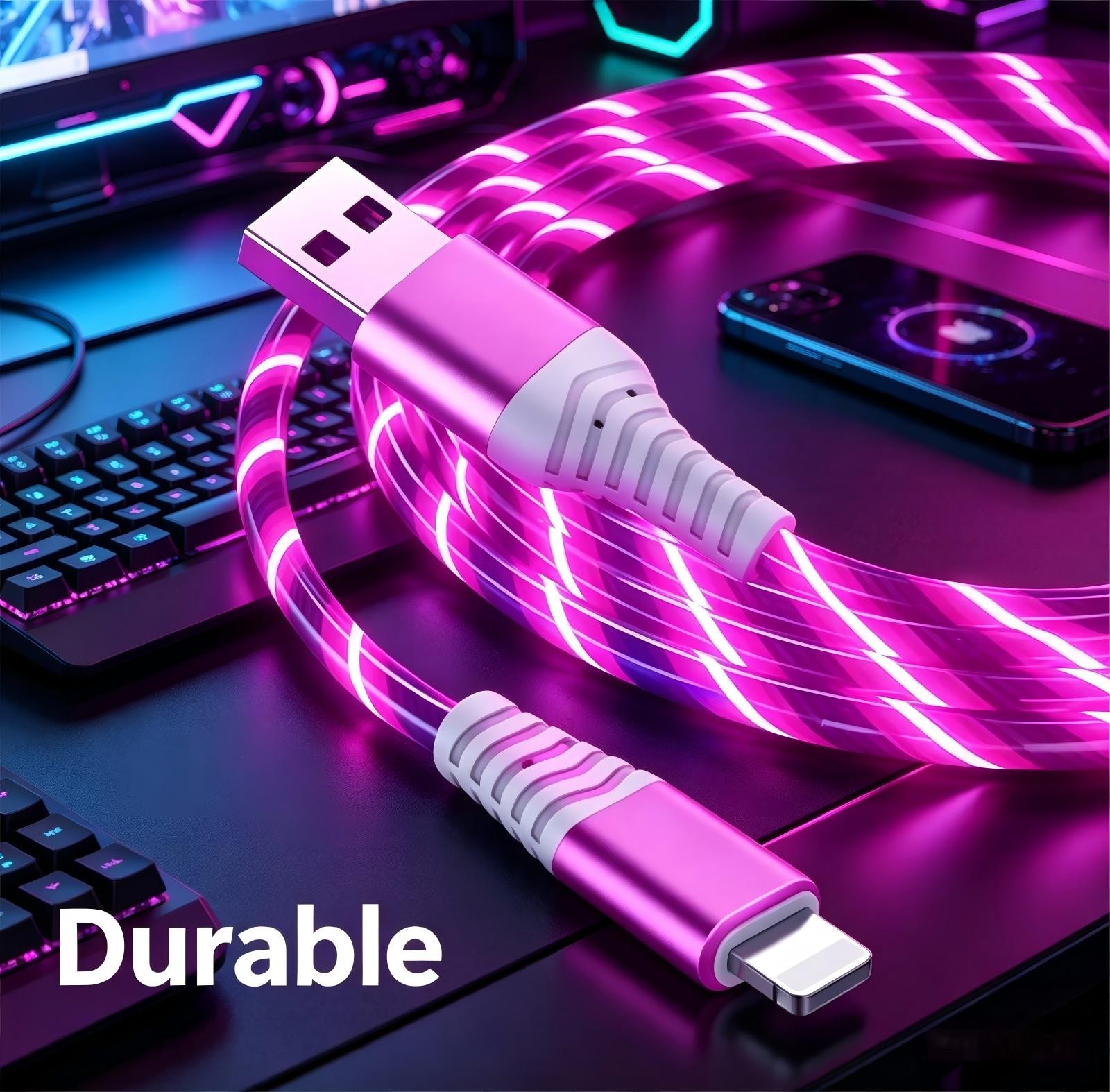 1M LED Light-Up Charging Cable Flowing LED Charger Cord for iPhone 11/12 Series