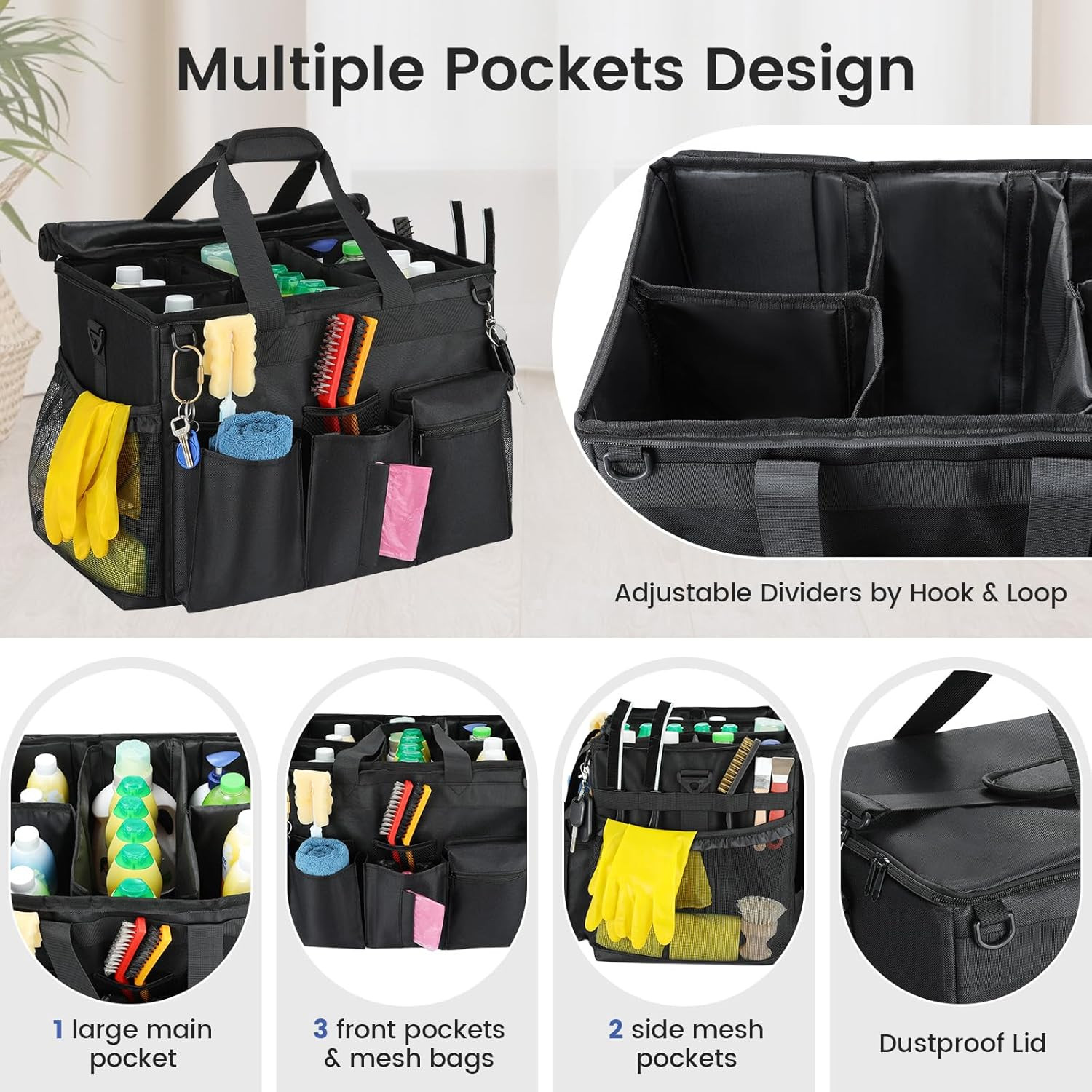 Extra Large Rolling Cleaning Caddy Bag with Trolley & 360° Wheels, Black