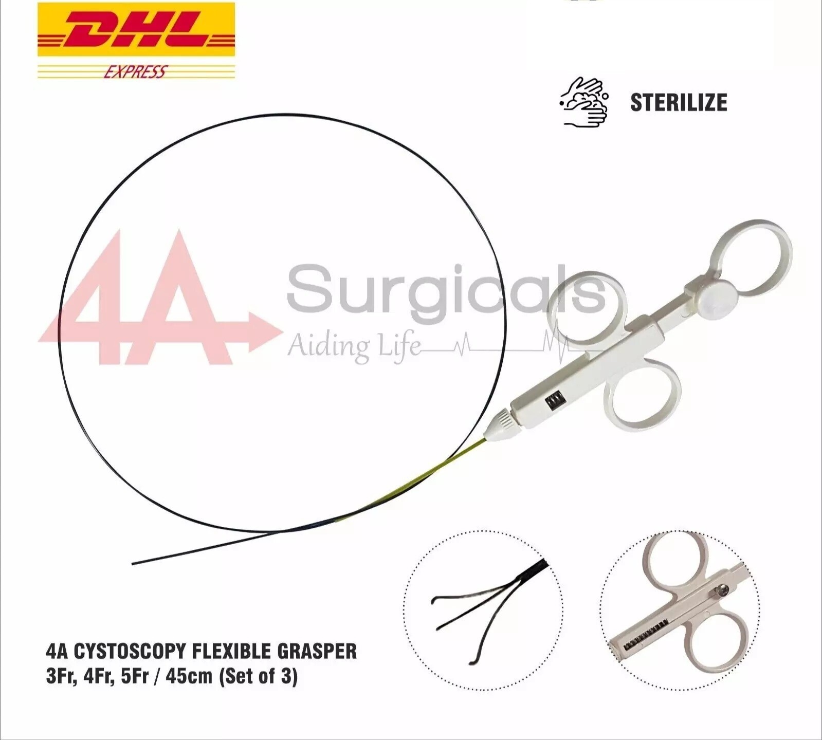 4A CYSTOSCOPY FLEXIBLE GRASPER 3Fr, 4Fr, 5Fr / 45cm (Set of 3)