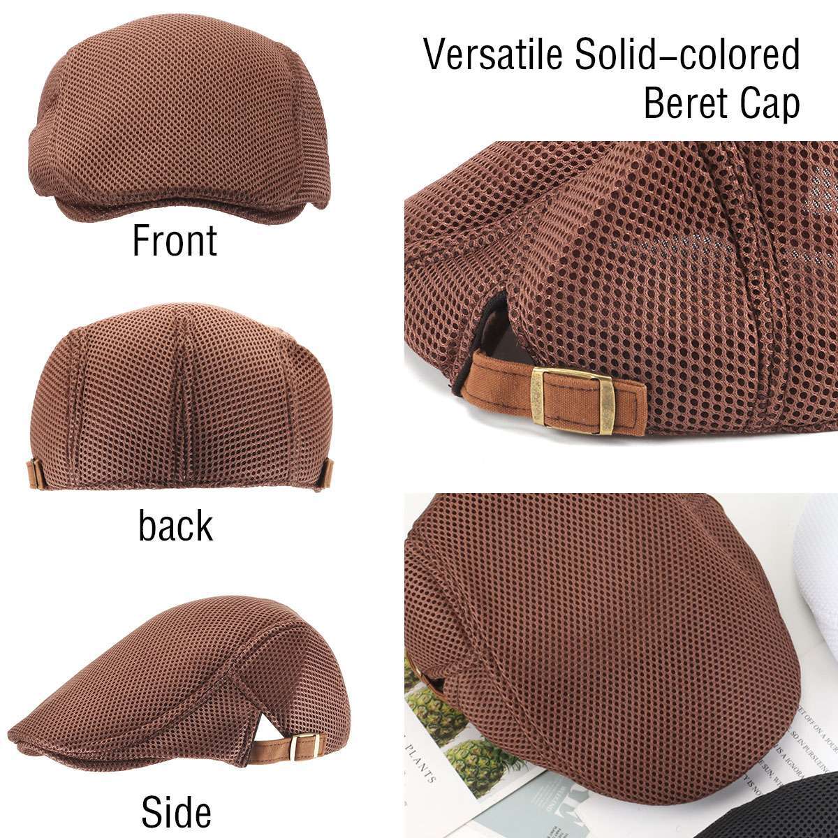 Men's Mesh Beret Newsboy Hat Ivy Cap Breathable Gatsby Summer Cap Cabbie Flatcap