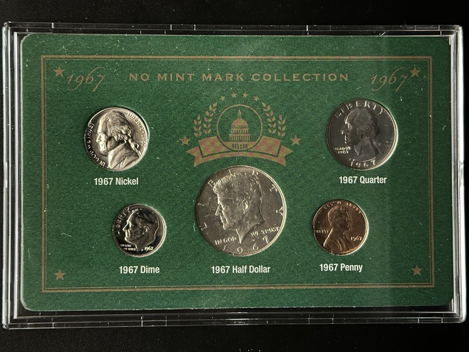 1965, 1966, 1967 No Mint Mark Collections in Protective Display Cases