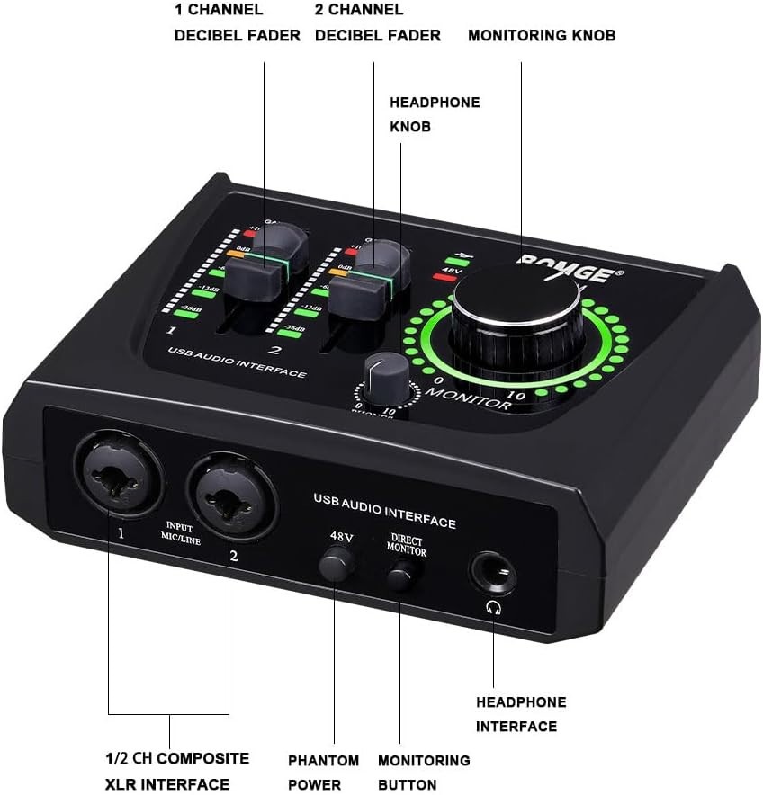 BOMGE Mini 2 Channel USB Audio Interface for Recording, Streaming and Podcasting