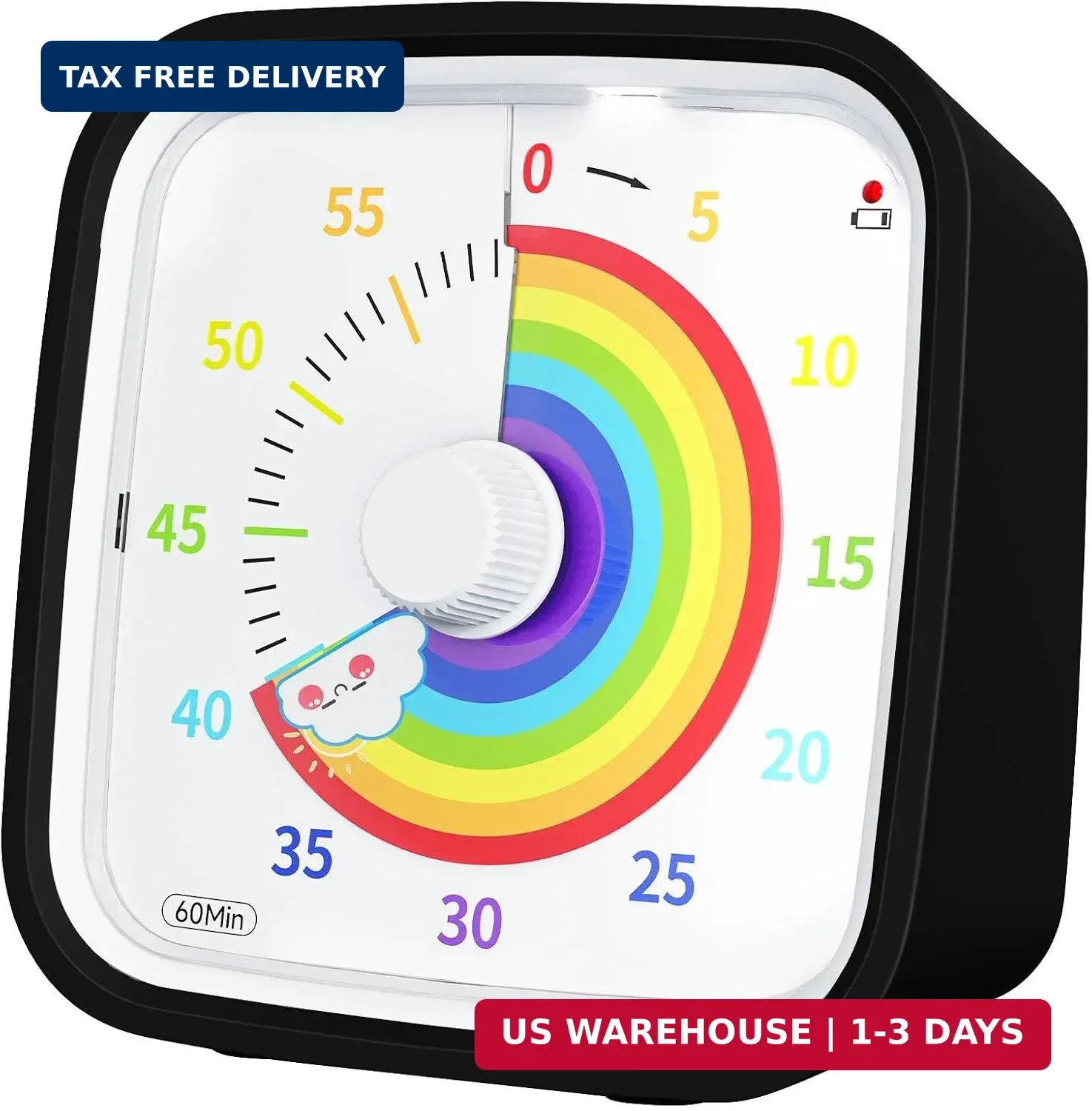 Rainbow Visual Timer for Kids, 60-min Countdown Timer, Black | Protective Case,