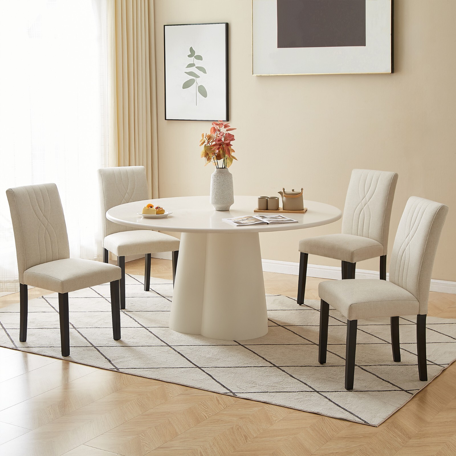 Set of 4 Fabric Upholstered Dining Chairs High Backrest Armless Chairs Kitchen