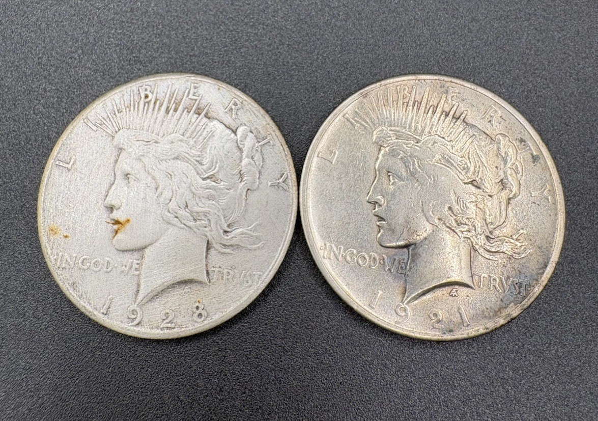 1921/1928 Key Date Peace Silver Dollars Cleaned