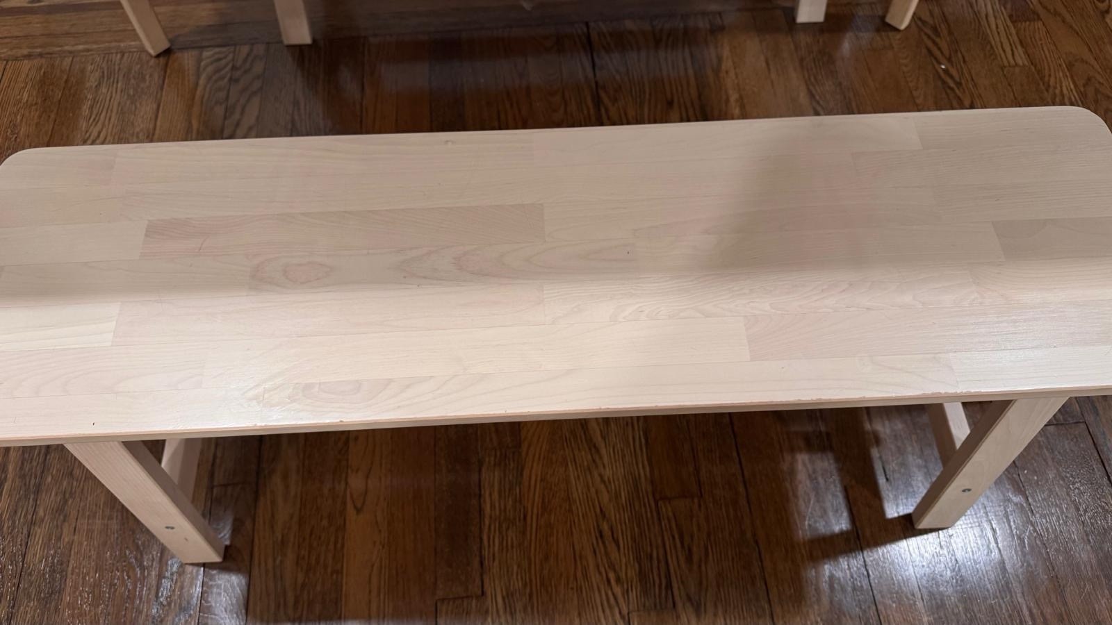 Light Wood Beige Rectangular Dining Table & Bench 2-Piece Set, Seats 4