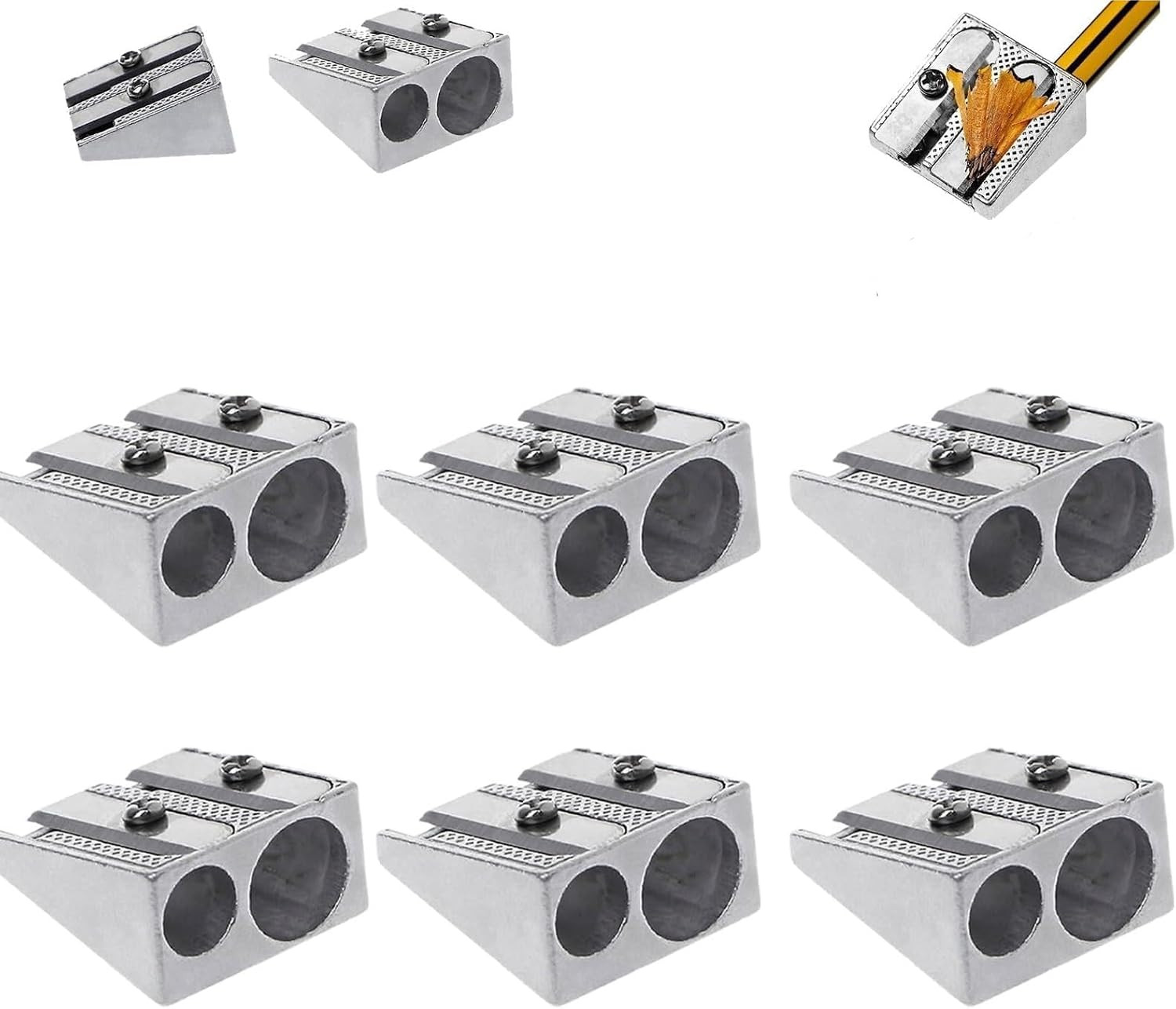 6Pcs Silver Magnesium Pencil Sharpener Survival, 2-Hole Pencil Sharpener